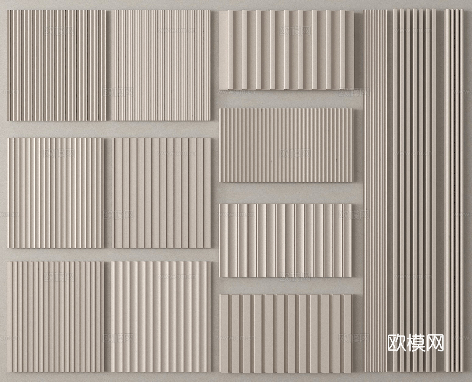长城板 格栅板 护墙板 波浪板3d模型