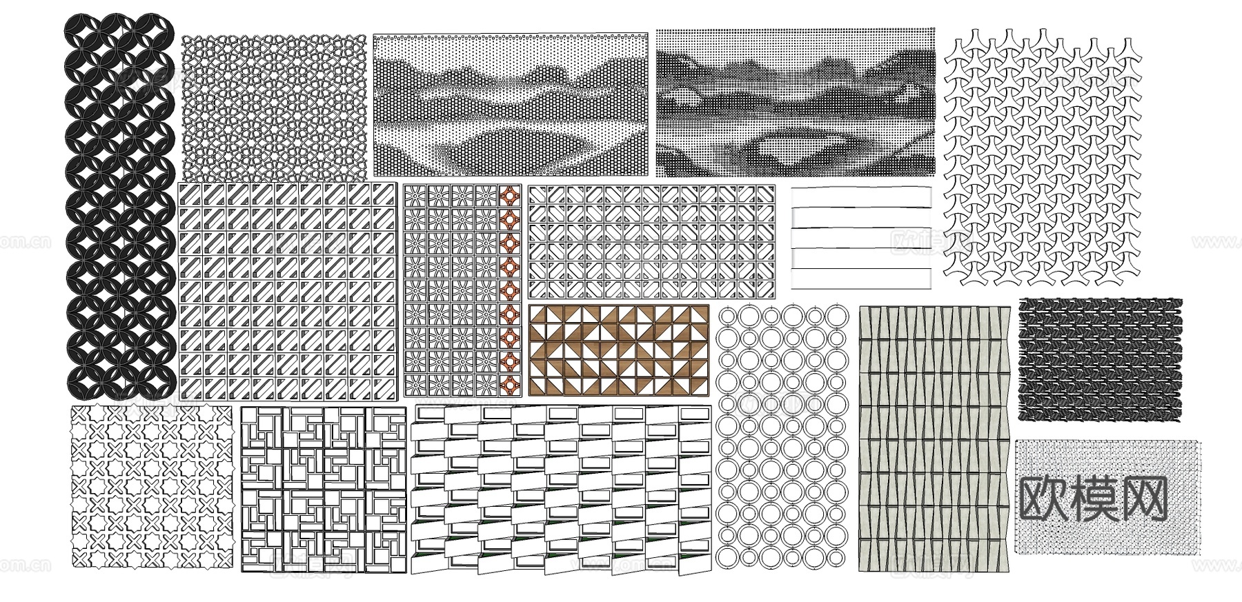 现代穿孔板景墙小品su模型下载