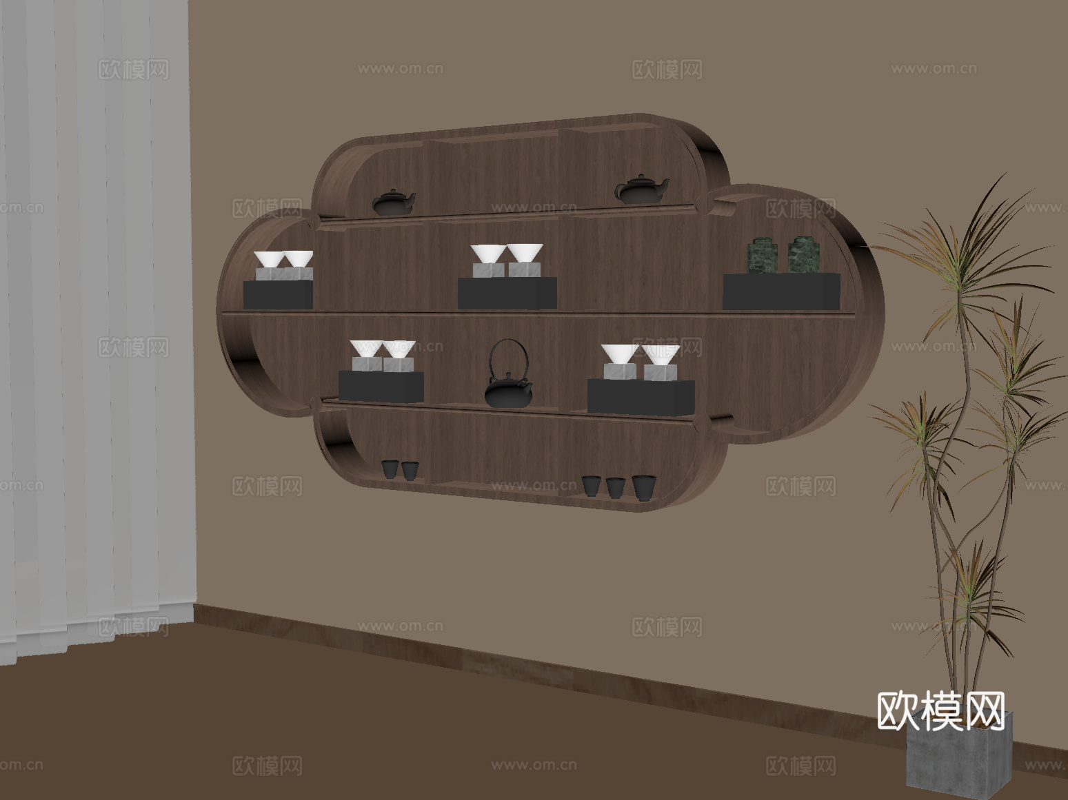 27新中式壁柜 茶具su模型