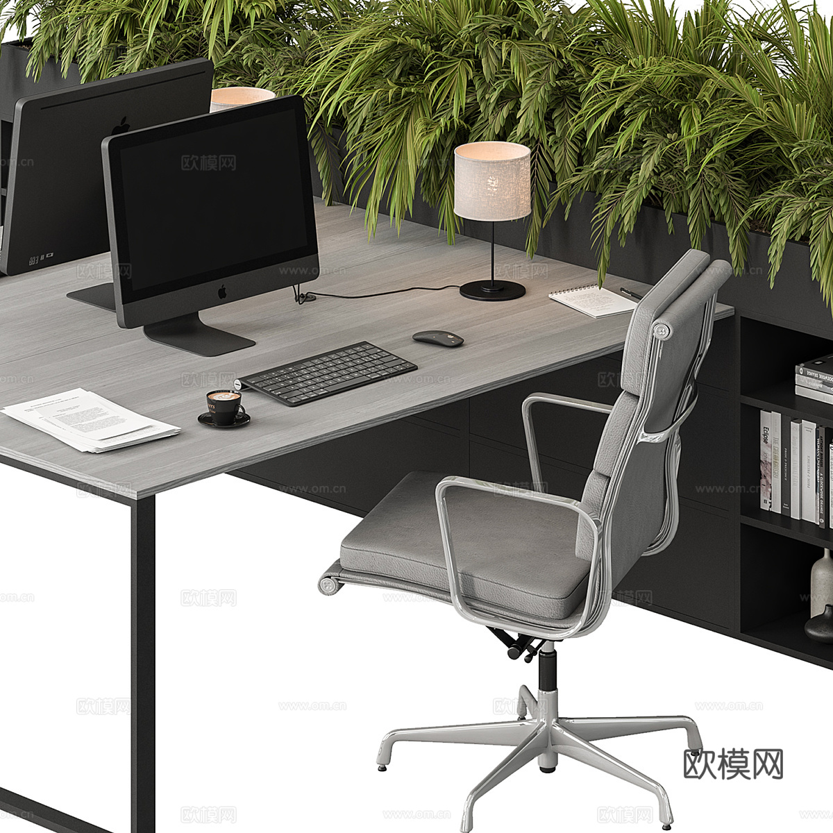 现代极简办公桌椅组合3d模型