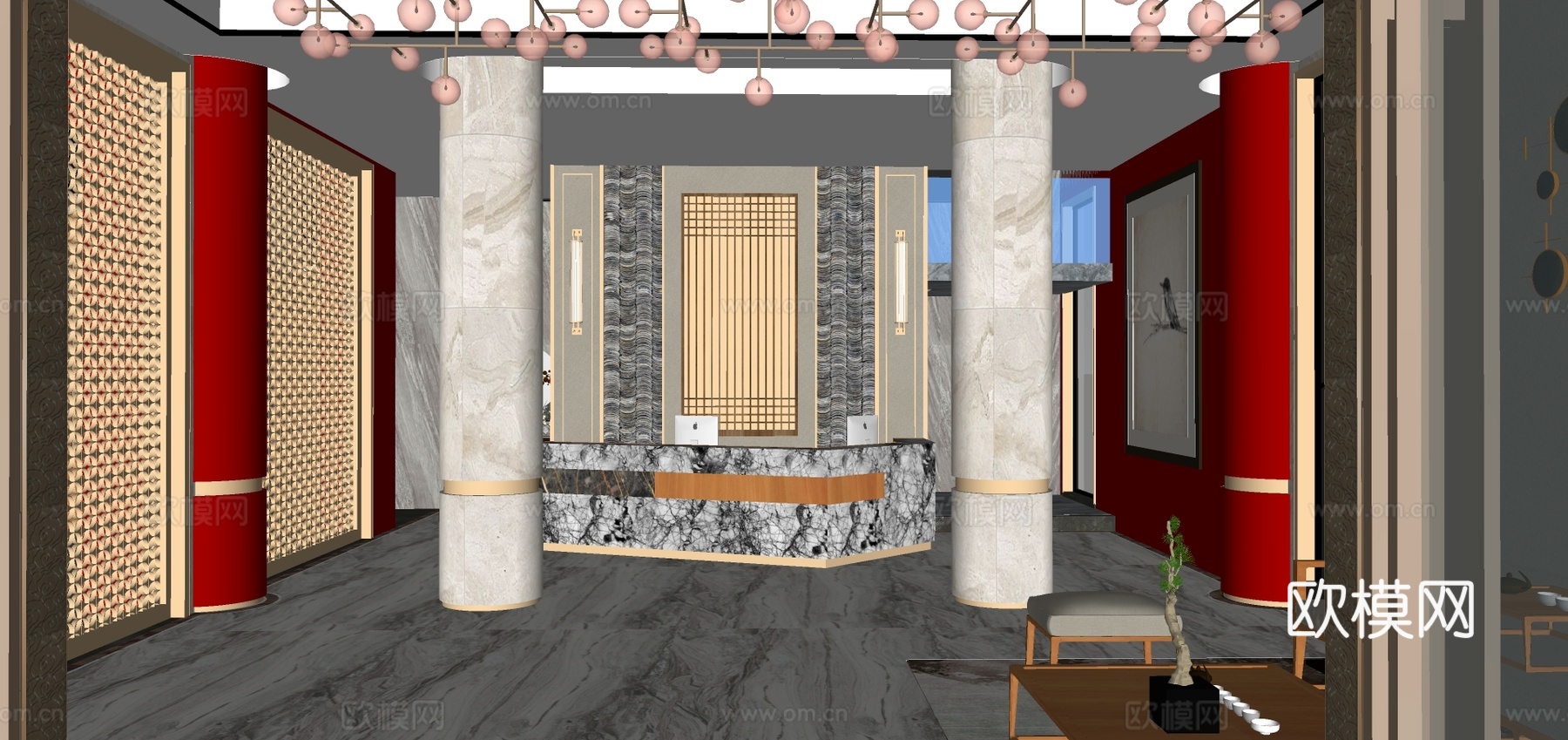新中式中餐厅su模型下载下载（渲染图3）