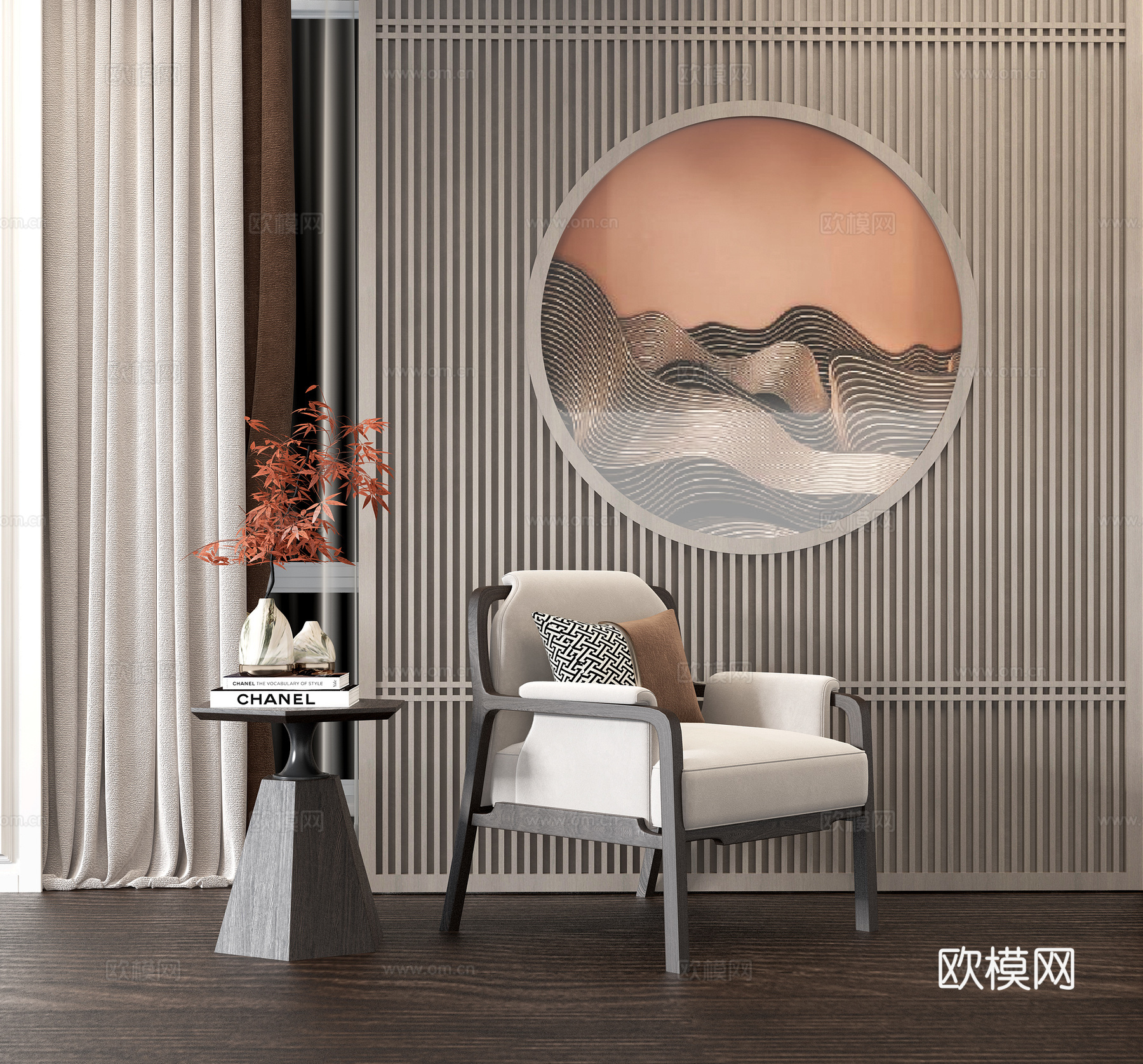 新中式实木休闲椅su模型下载