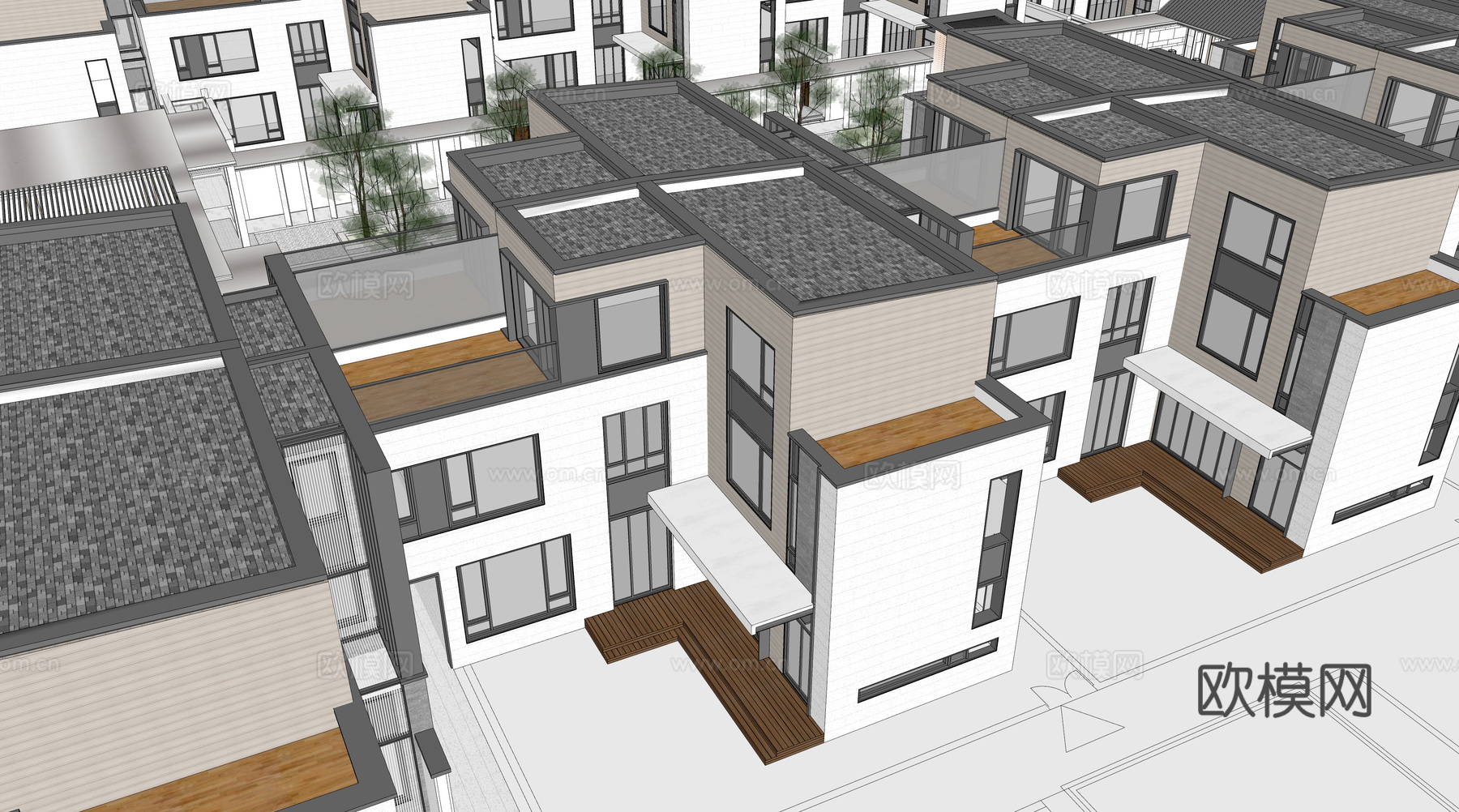 现代住宅小区建筑外观su模型下载