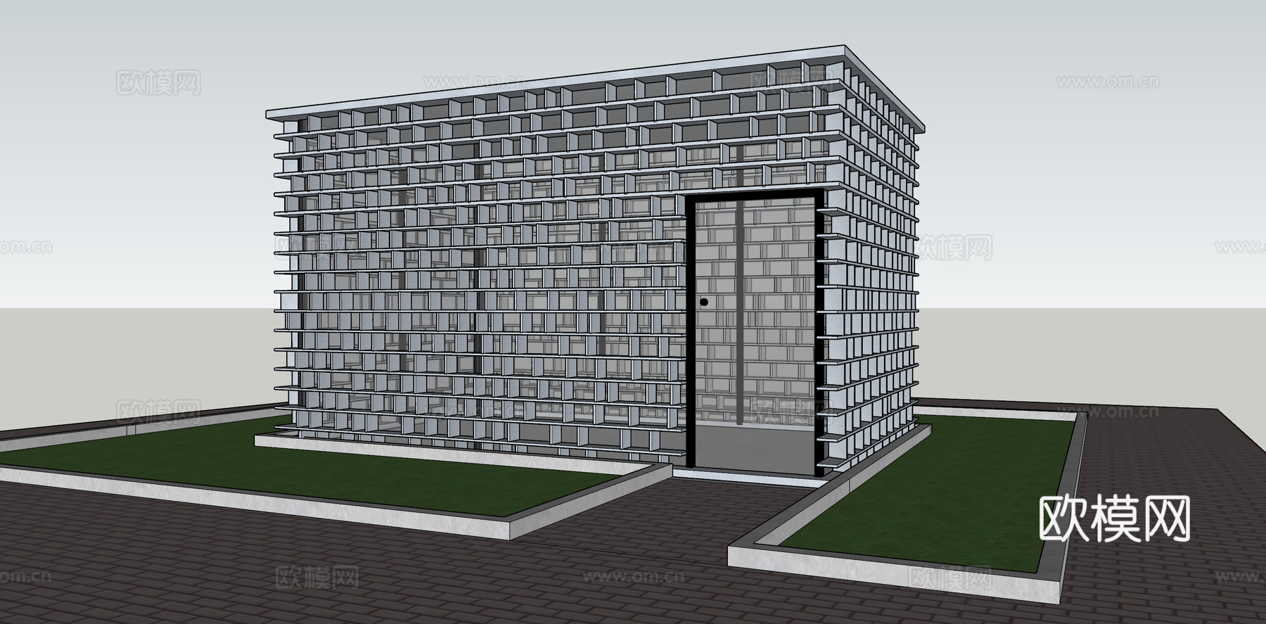 现代透明建筑外观su模型下载