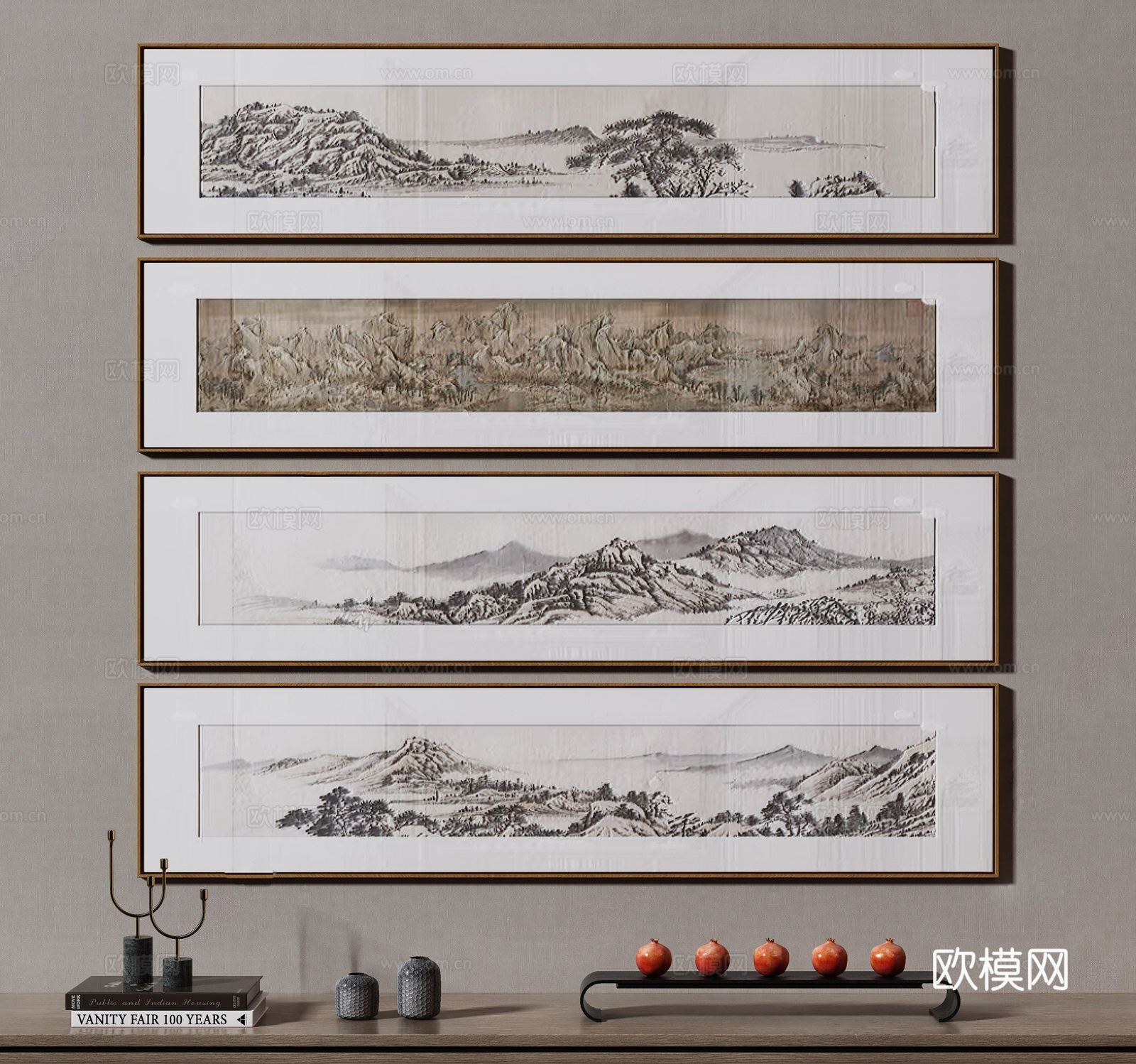 新中式水墨装饰画su模型下载