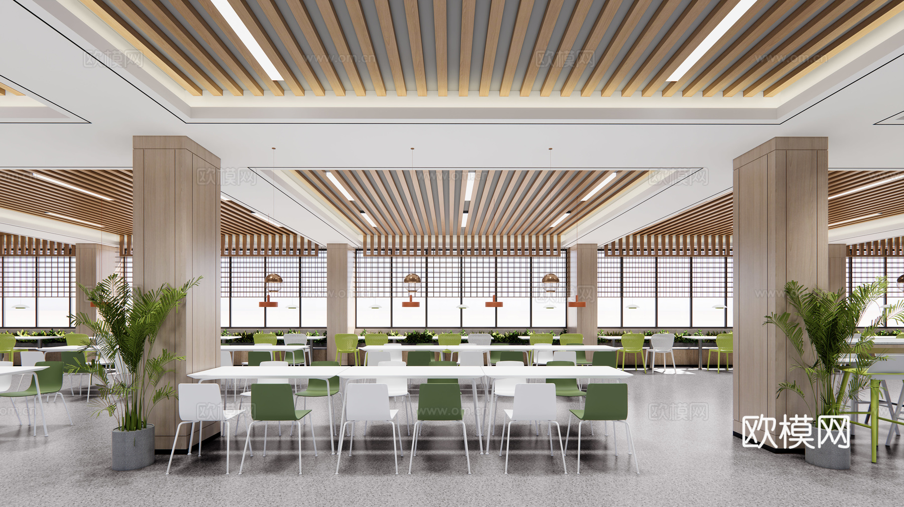 现代食堂员工餐厅su模型下载