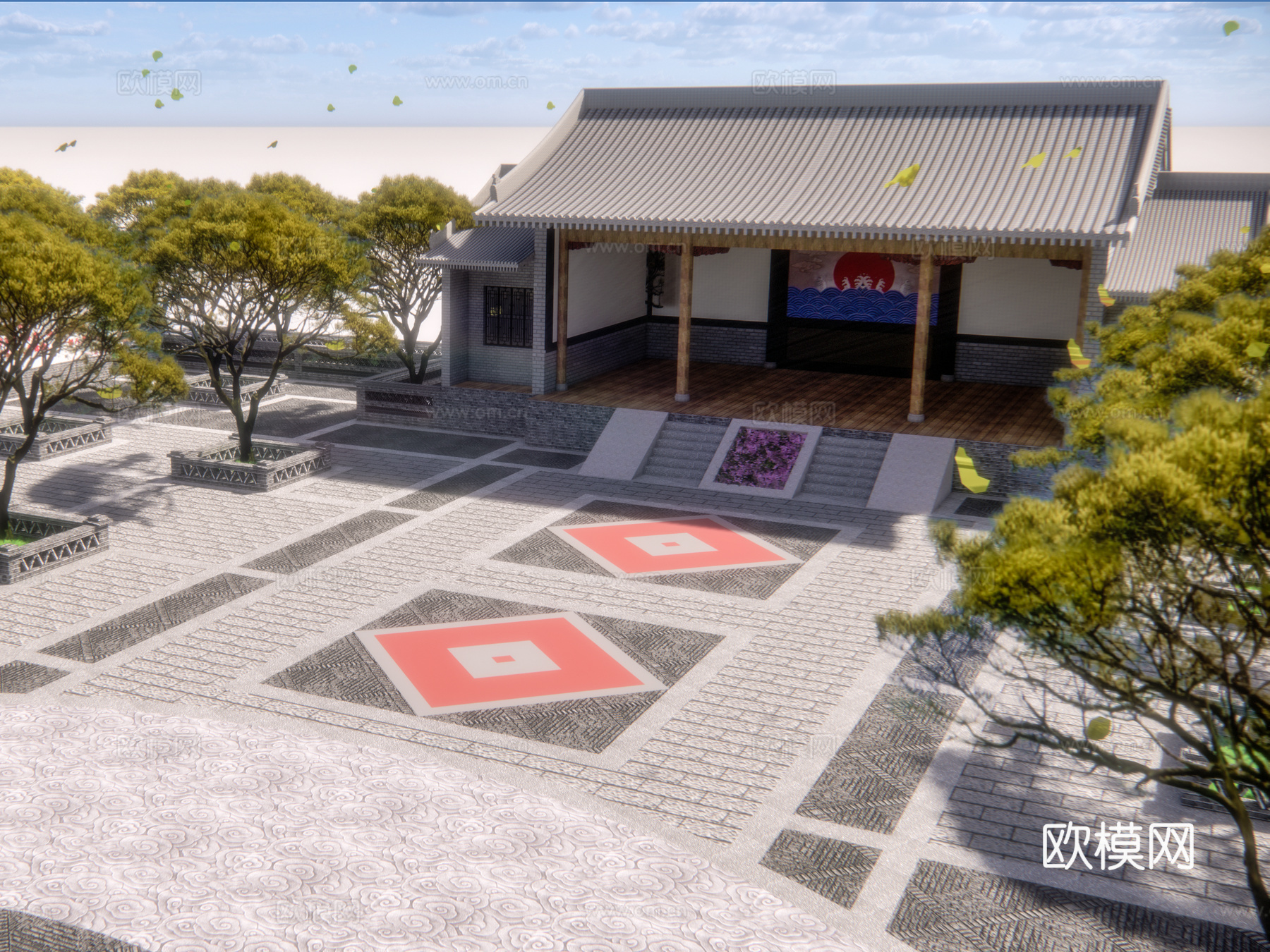 新中式乡村公园景观su模型下载