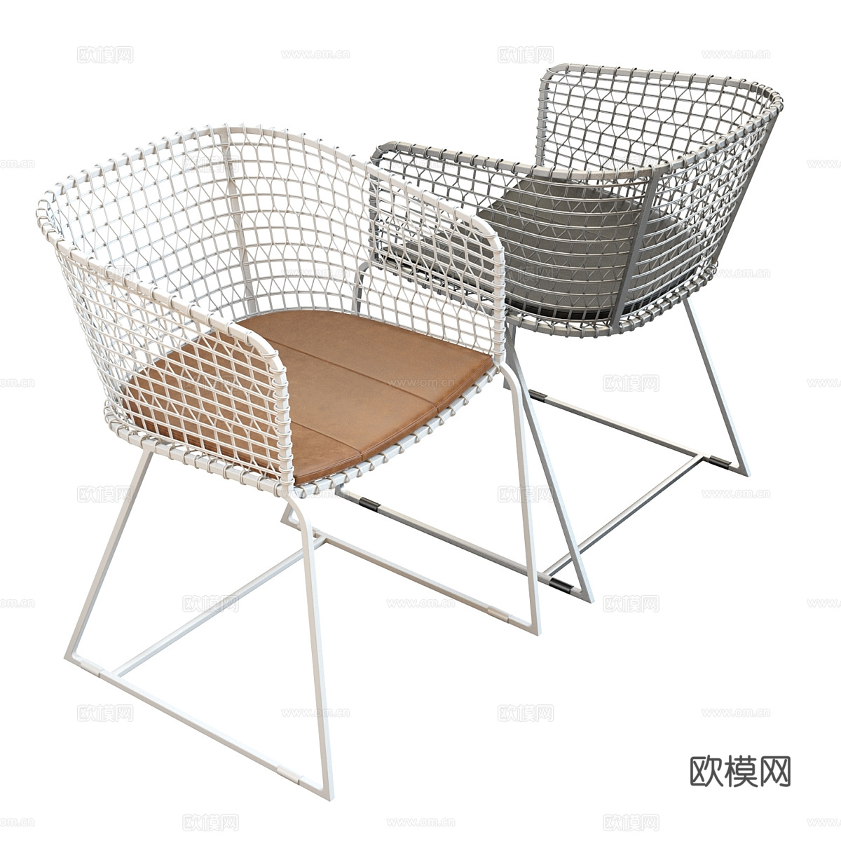 现代意式极简不锈钢藤编单椅3d模型