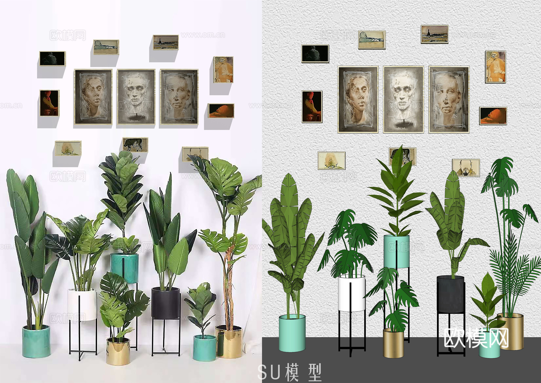 现代绿植盆栽su模型下载
