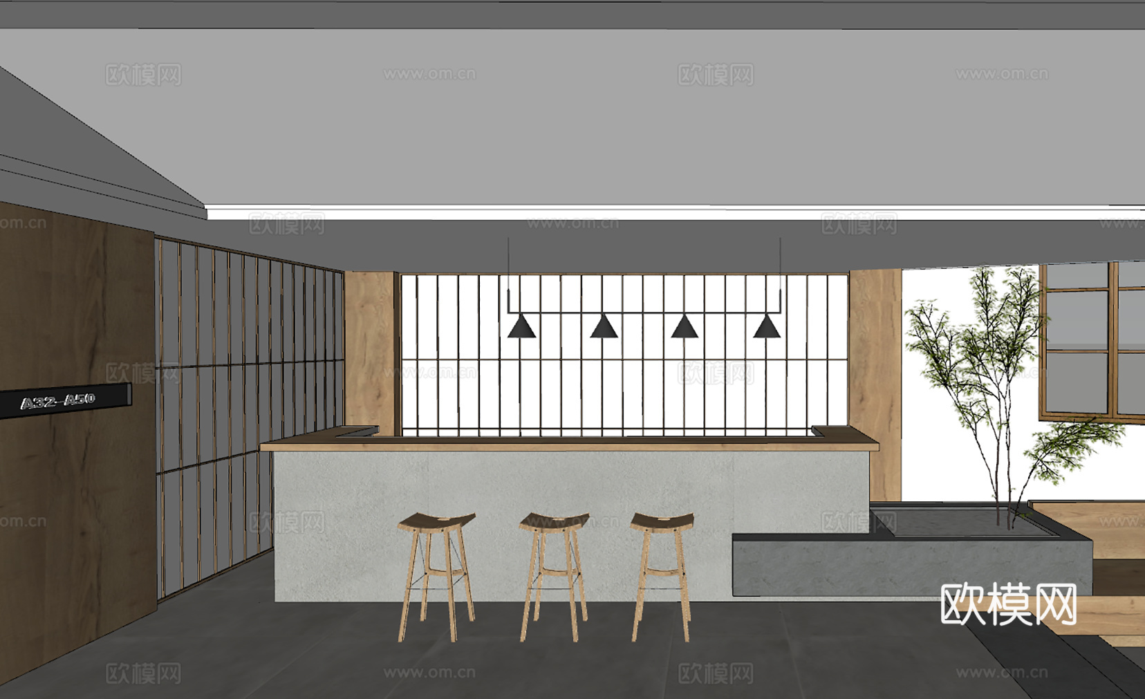 新中式酒店前台su模型下载