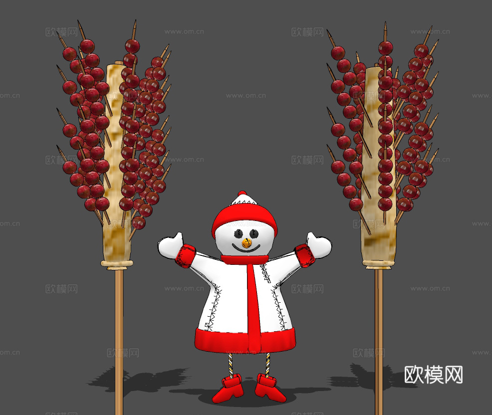 现代冰糖葫芦雪人食物su模型下载