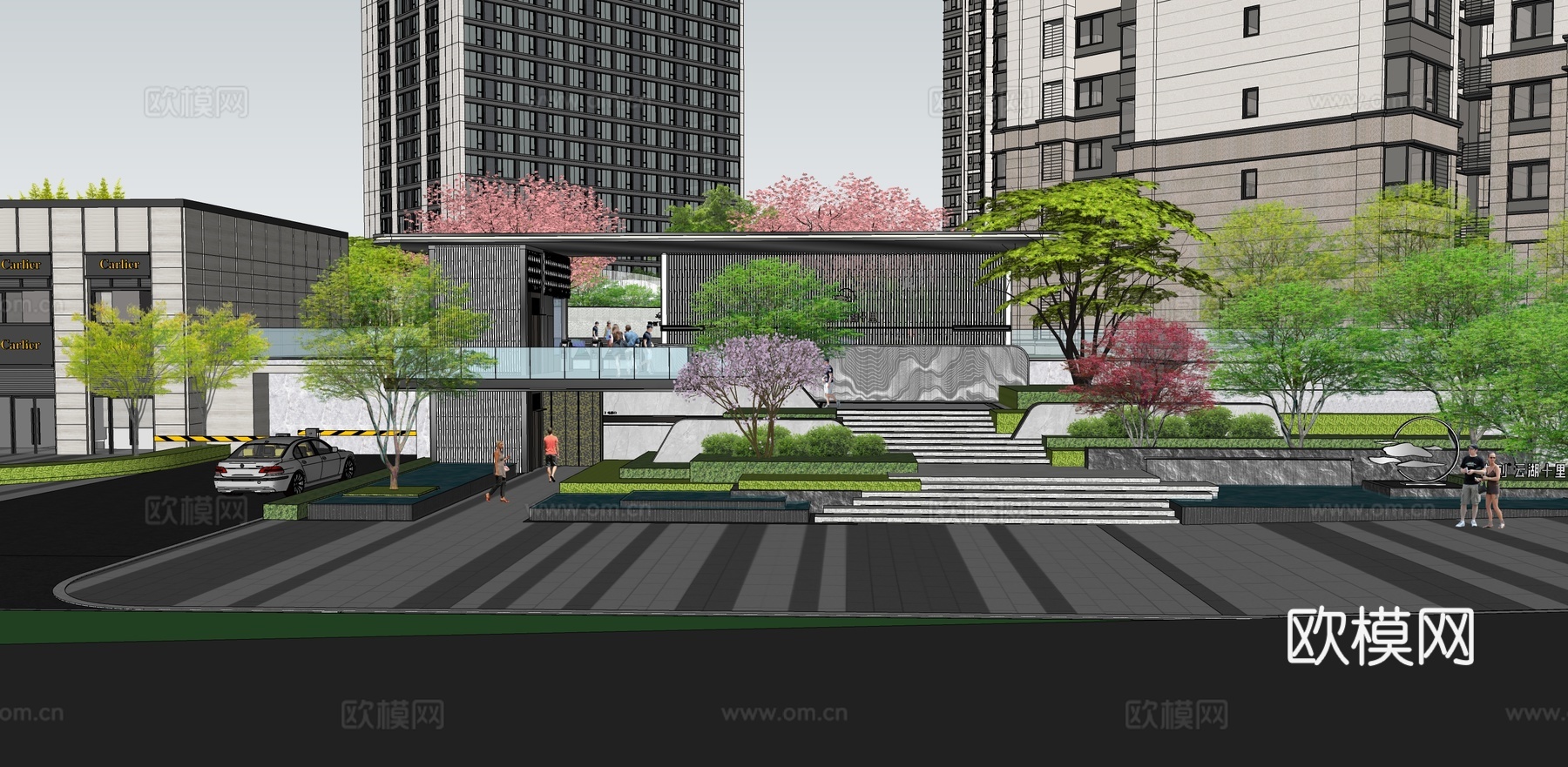 现代住宅小区景观su模型下载