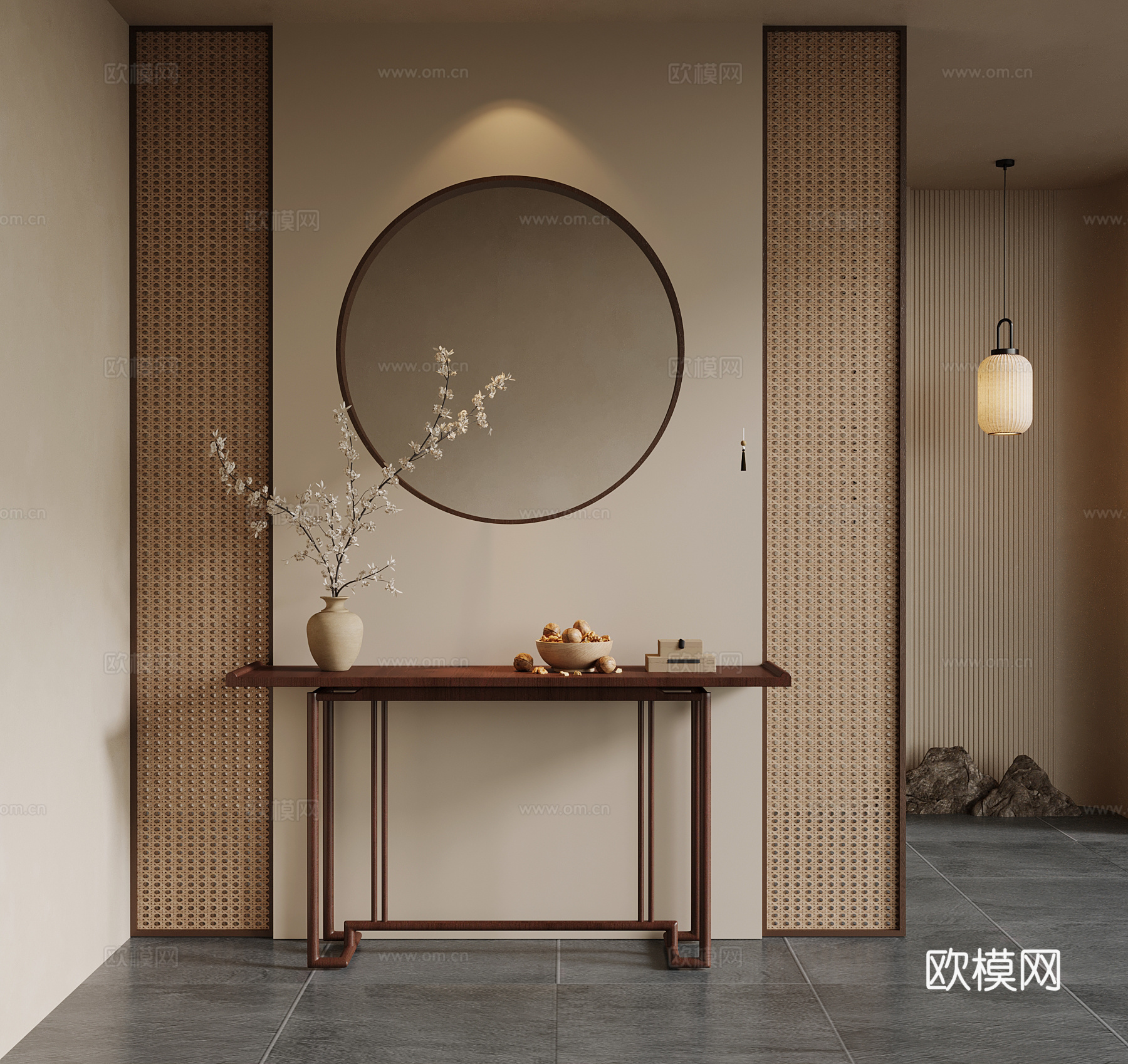 06新中式玄关 宋氏玄关 条案3d模型