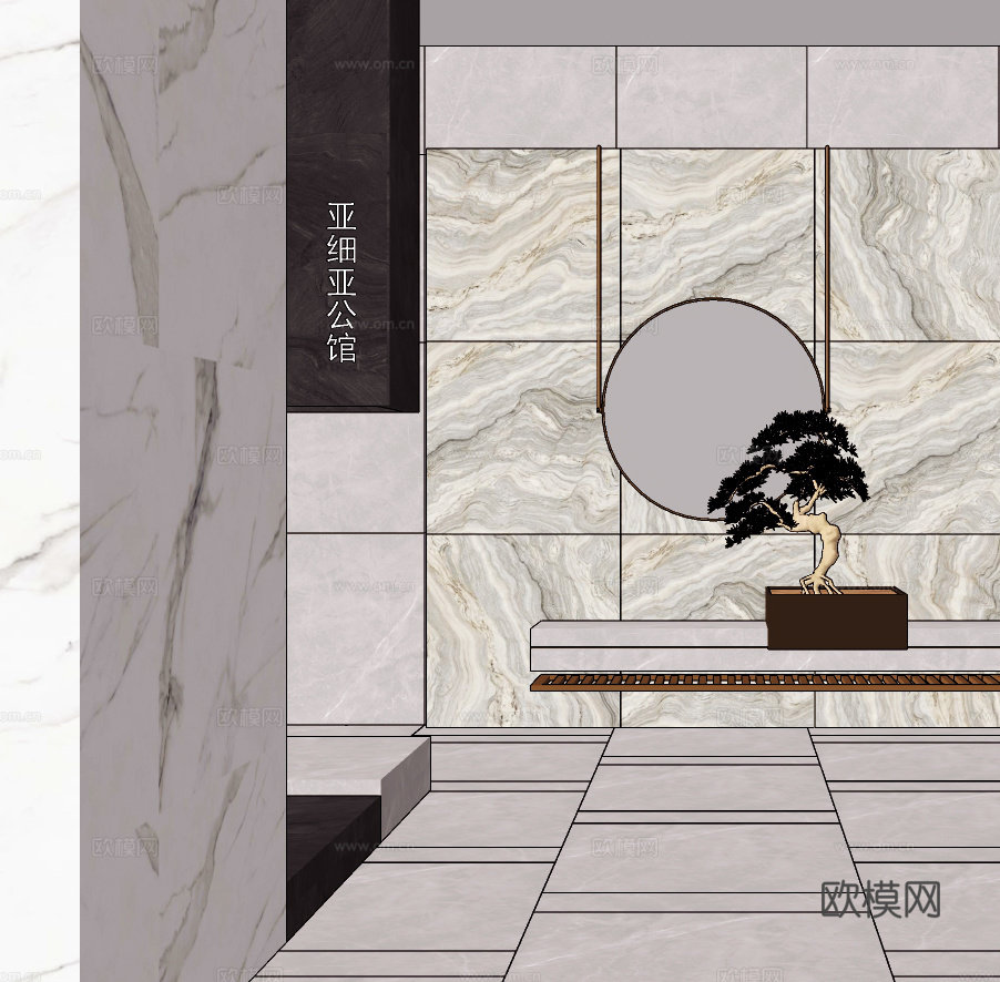 新中式松树盆景盆栽su模型下载