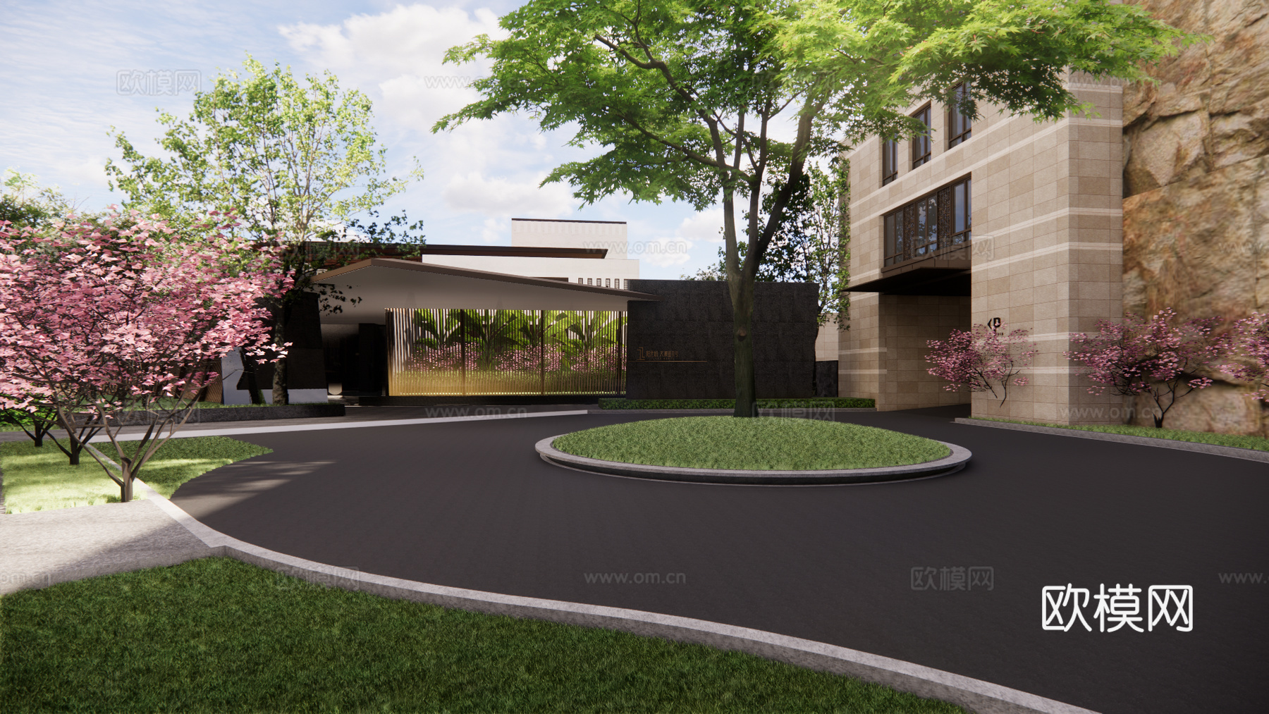 新中式小区售楼处su模型下载下载（渲染图3）