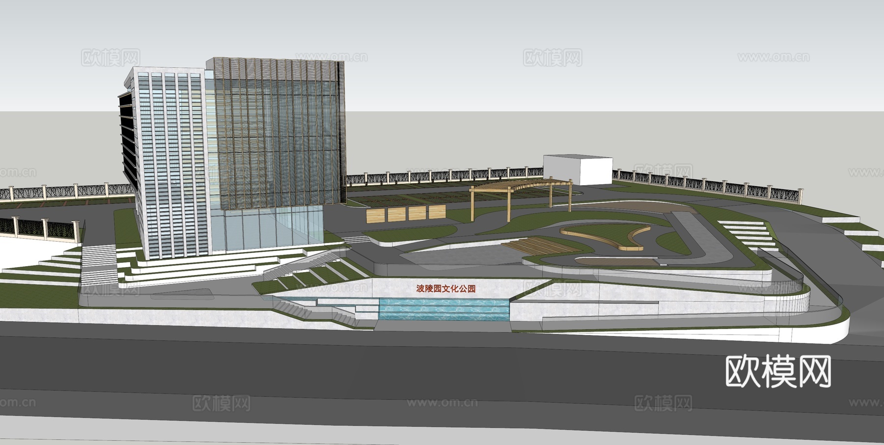现代公园广场su模型下载