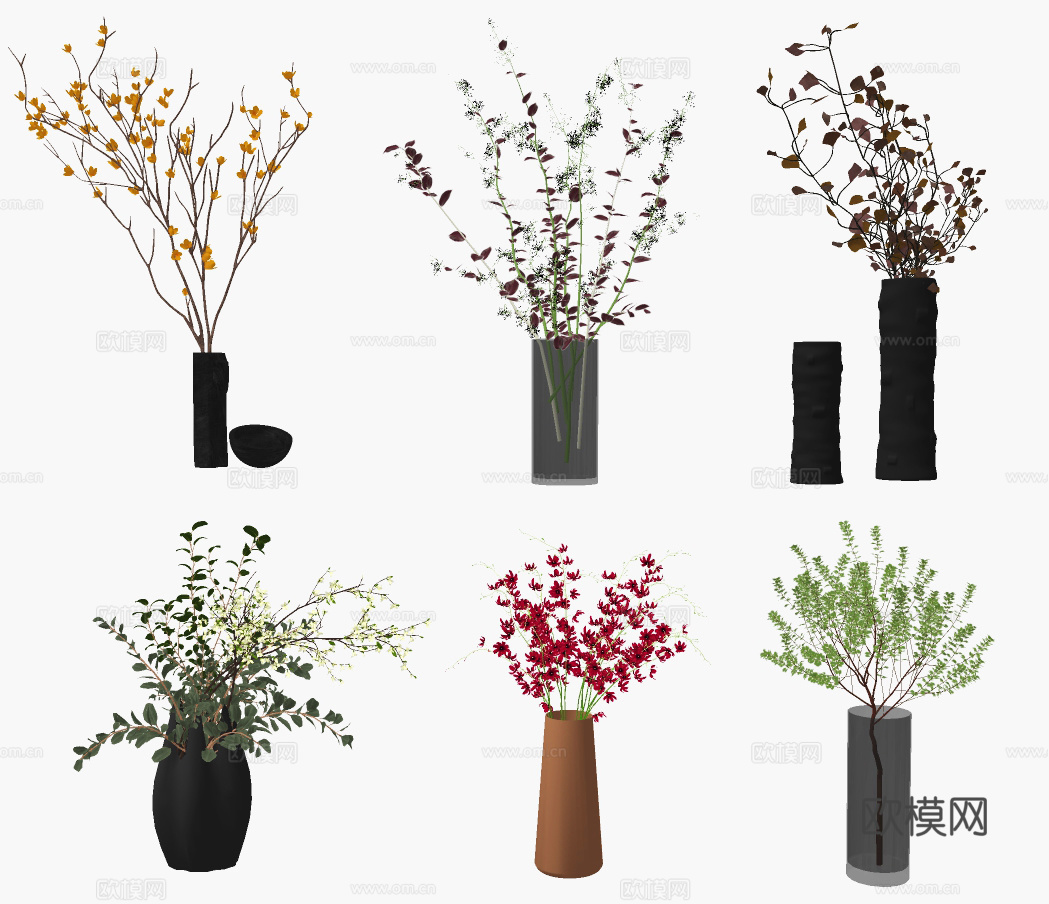 现代花艺花瓶插花su模型下载
