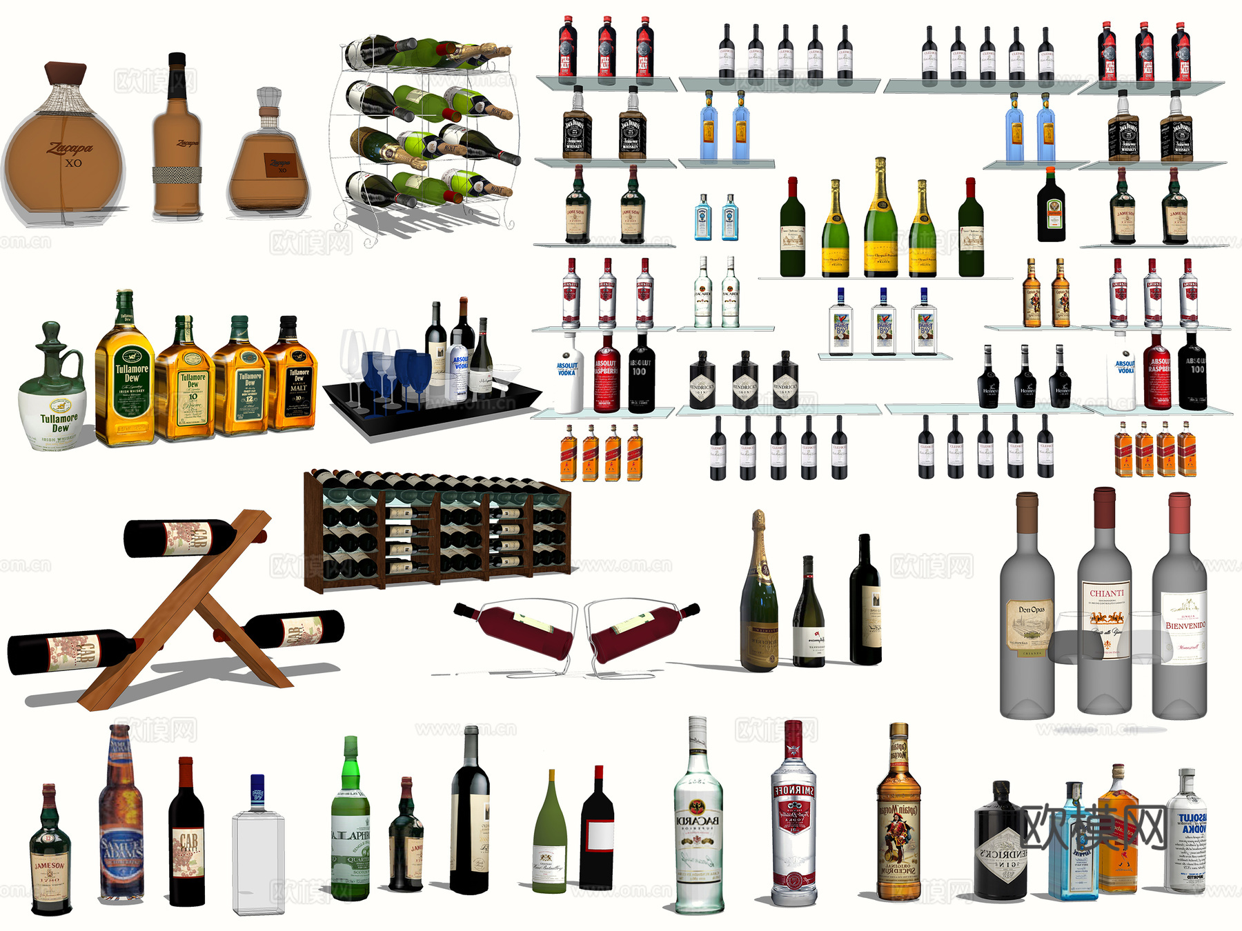 现代酒瓶洋酒酒水su模型下载