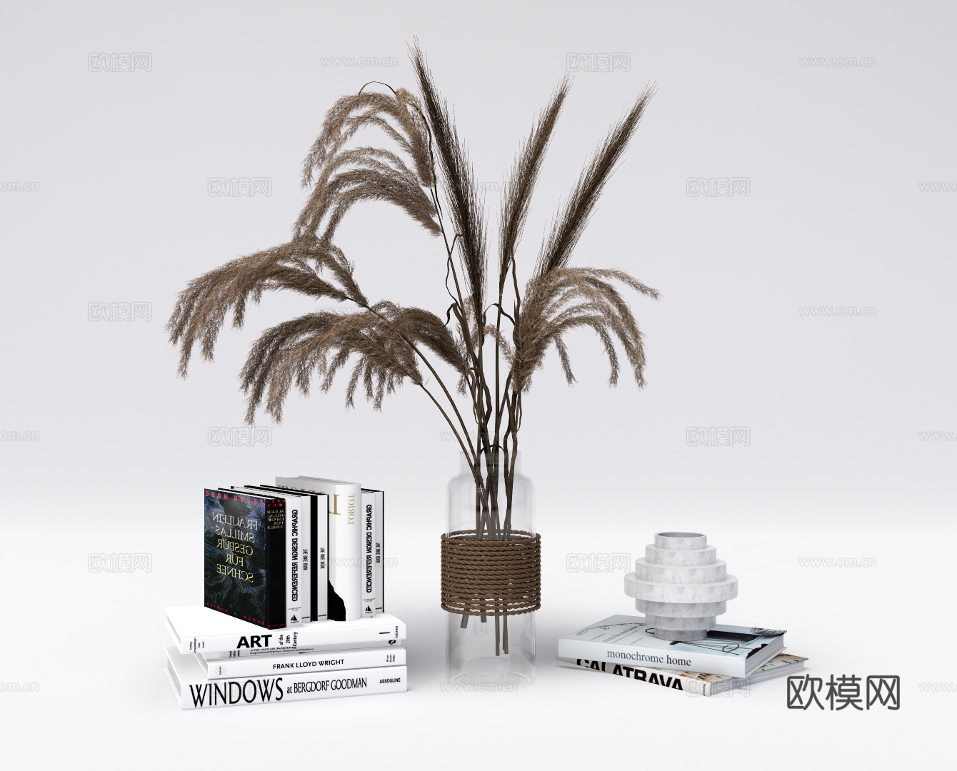 现代书籍花瓶饰品摆件su模型下载
