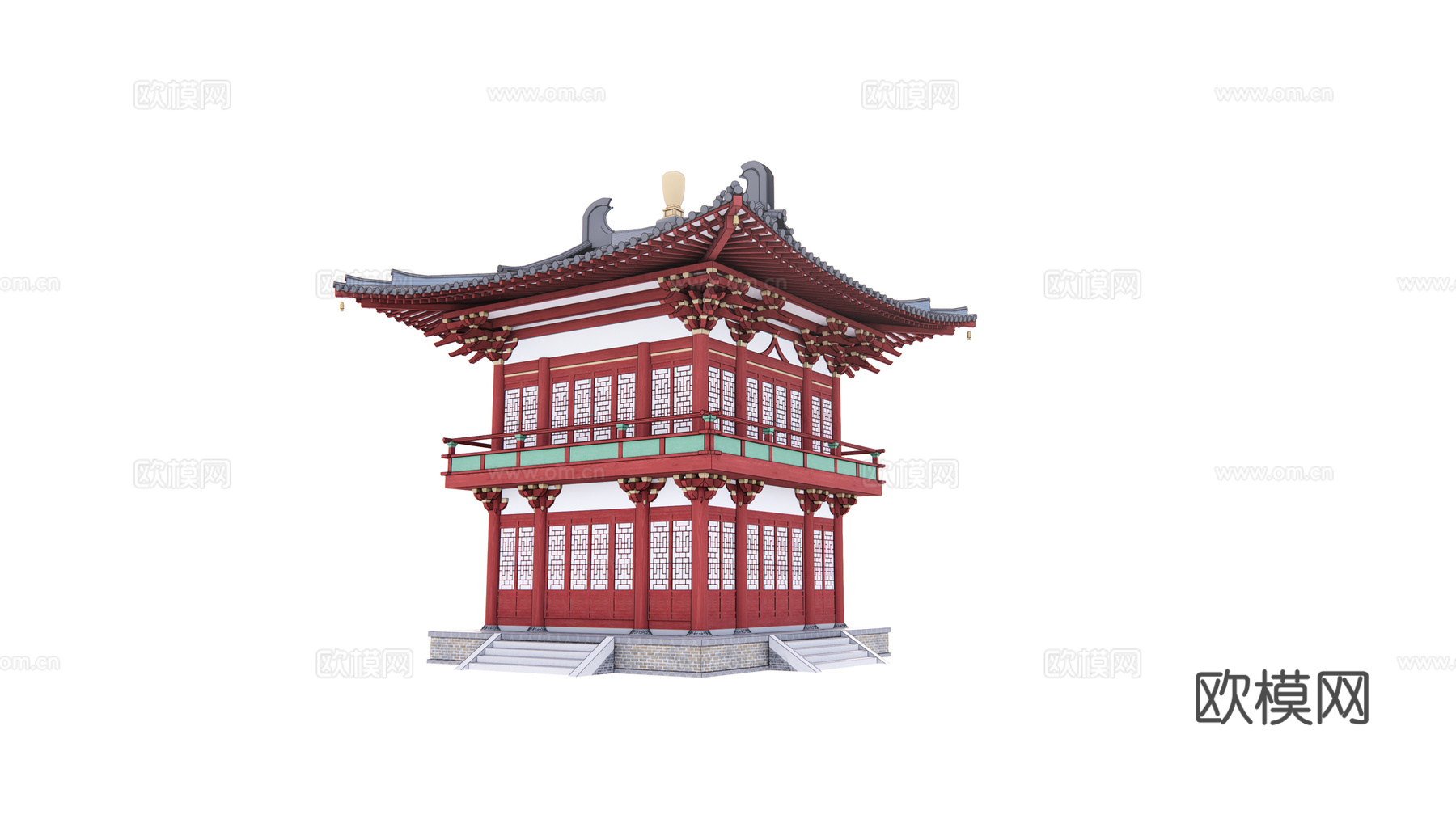 中式楼台古建外观su模型下载