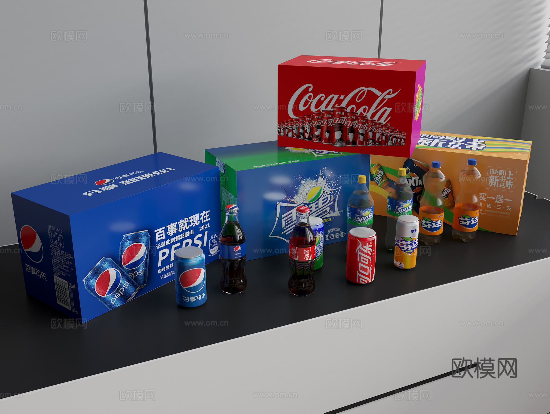 饮料 可乐 雪碧 橙汁3d模型