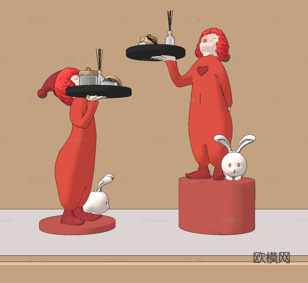 现代儿童托盘雕塑摆件su模型下载