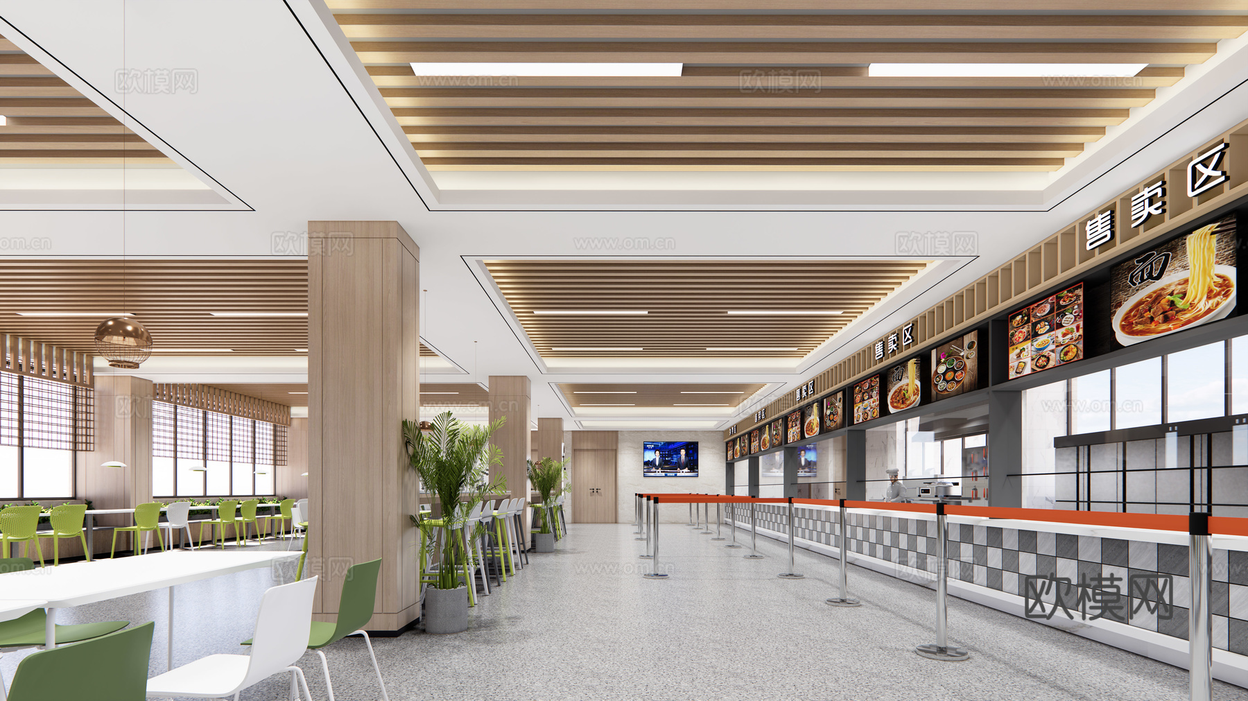 现代食堂员工餐厅su模型下载