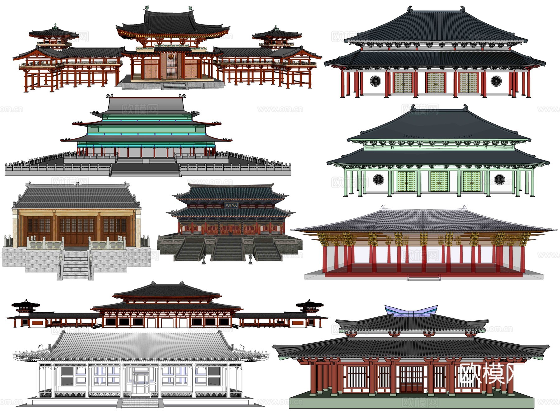 中式古建亭台楼阁su模型下载