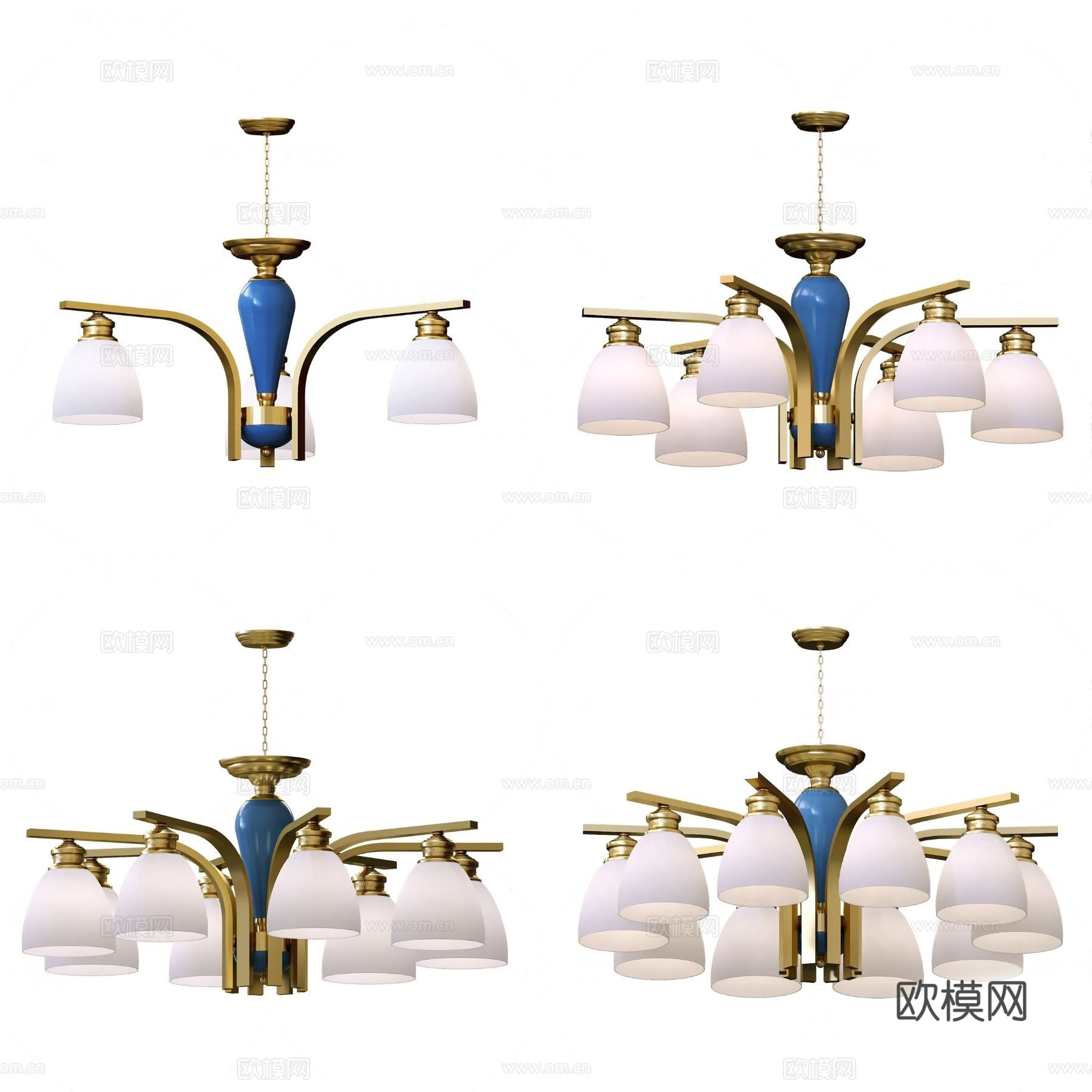 美式轻奢多头吊灯su模型下载