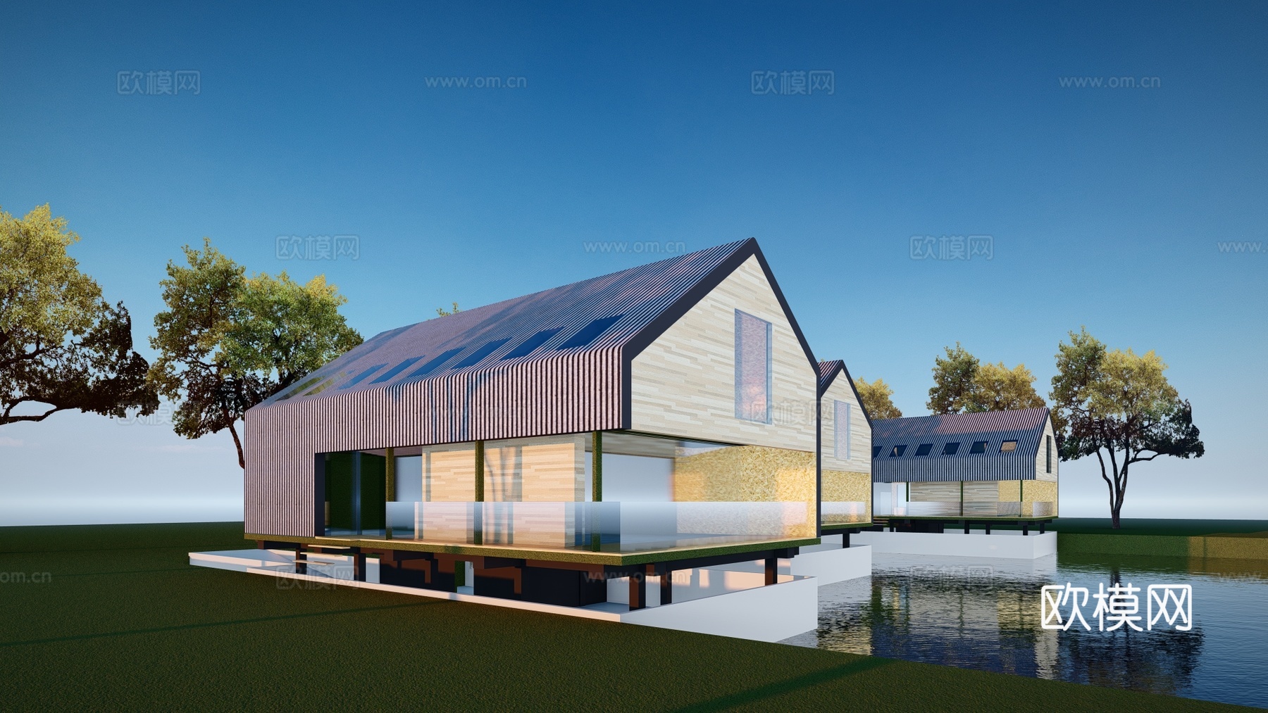 现代度假木屋建筑外观su模型下载