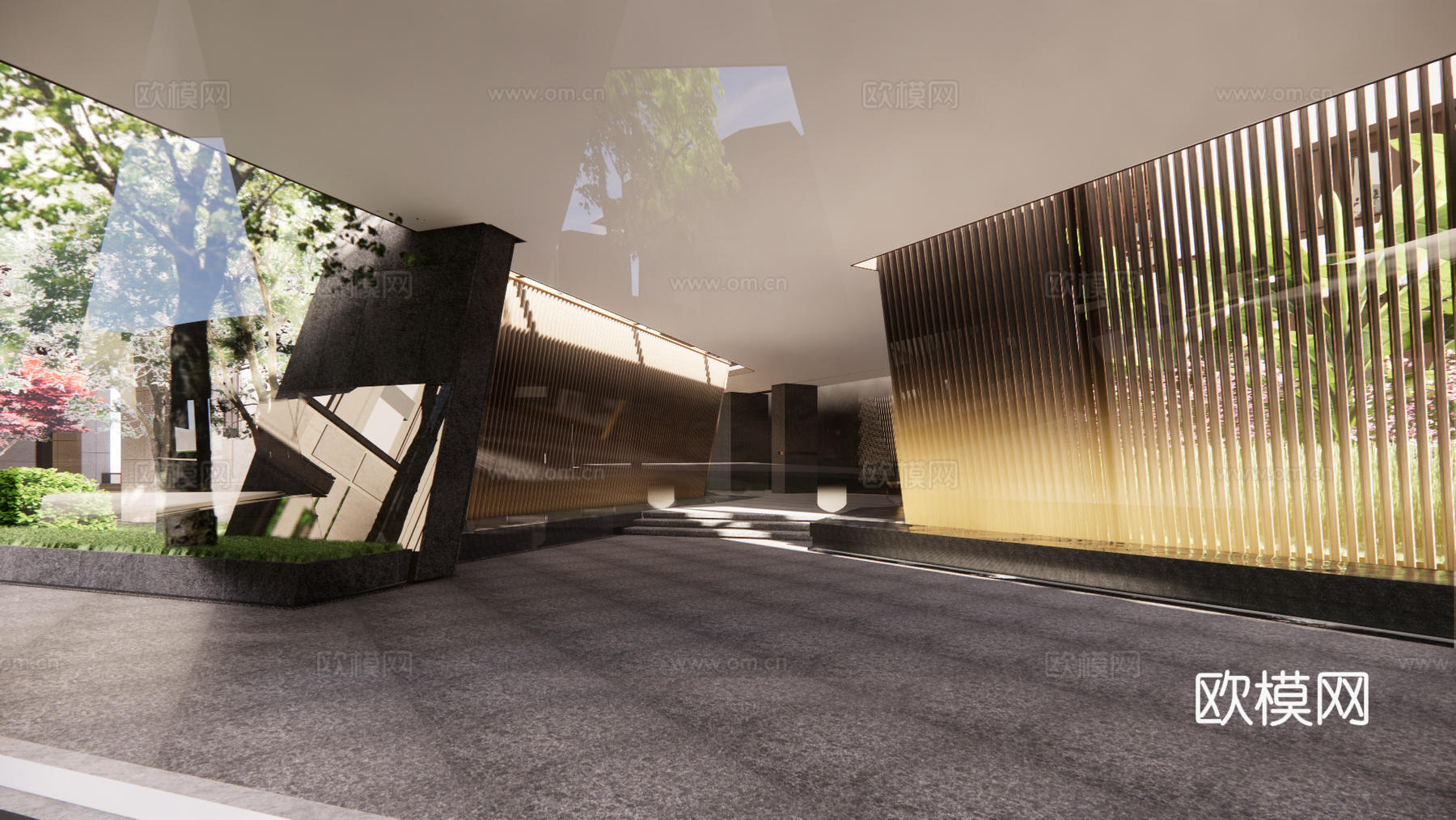 新中式小区售楼处su模型下载下载（渲染图4）