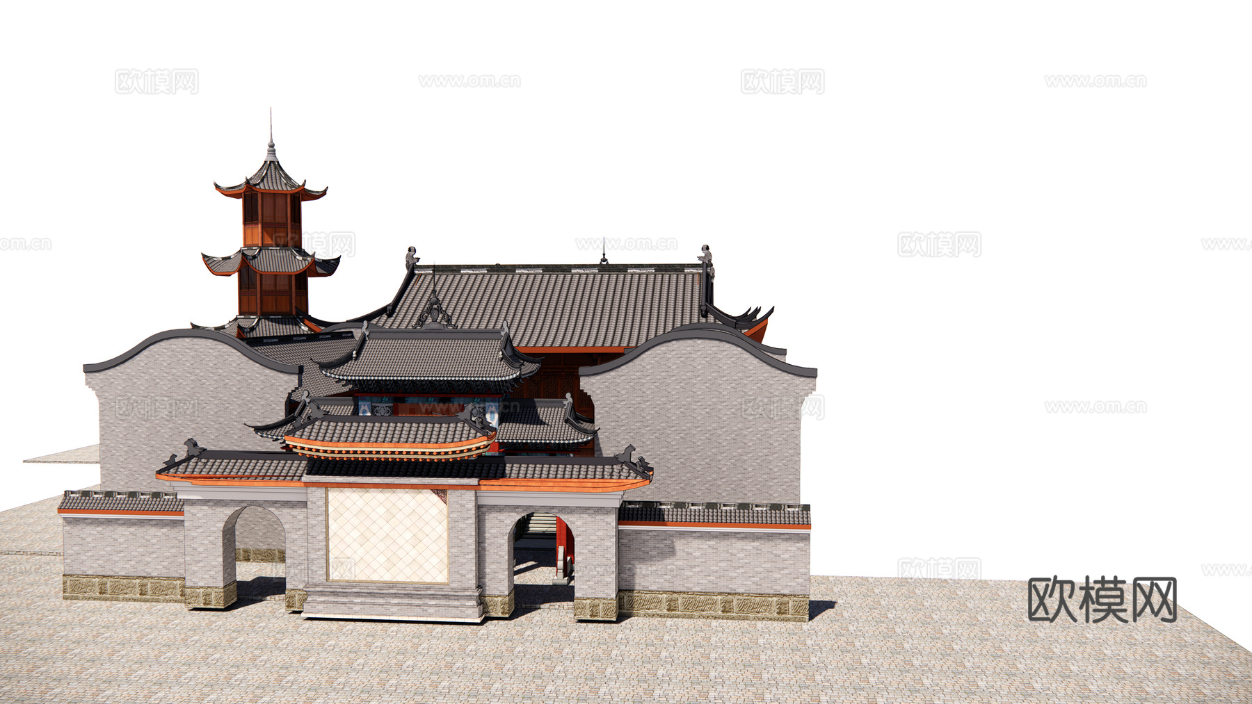 中式古建寺庙su模型下载