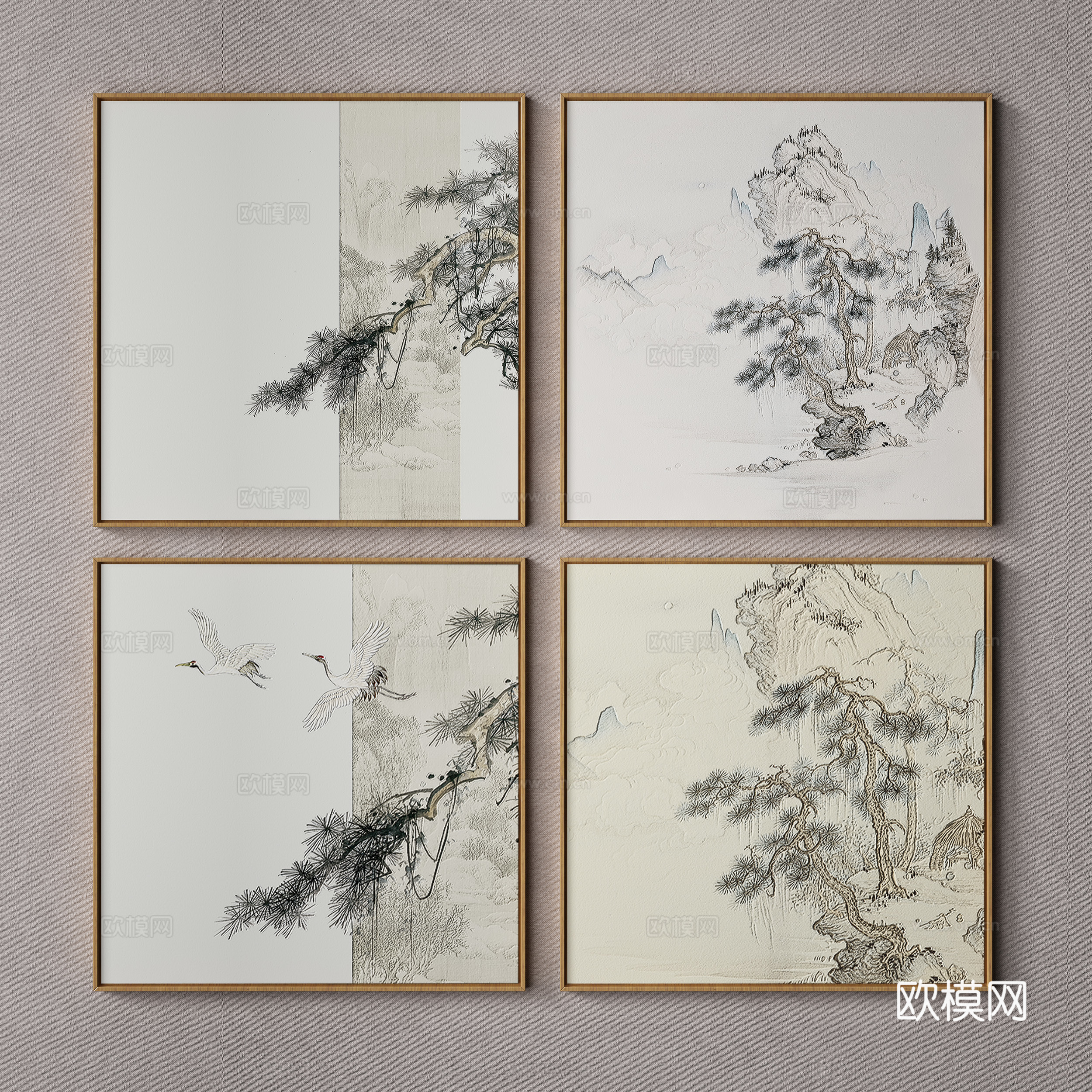 新中式水墨山水装饰画su模型下载