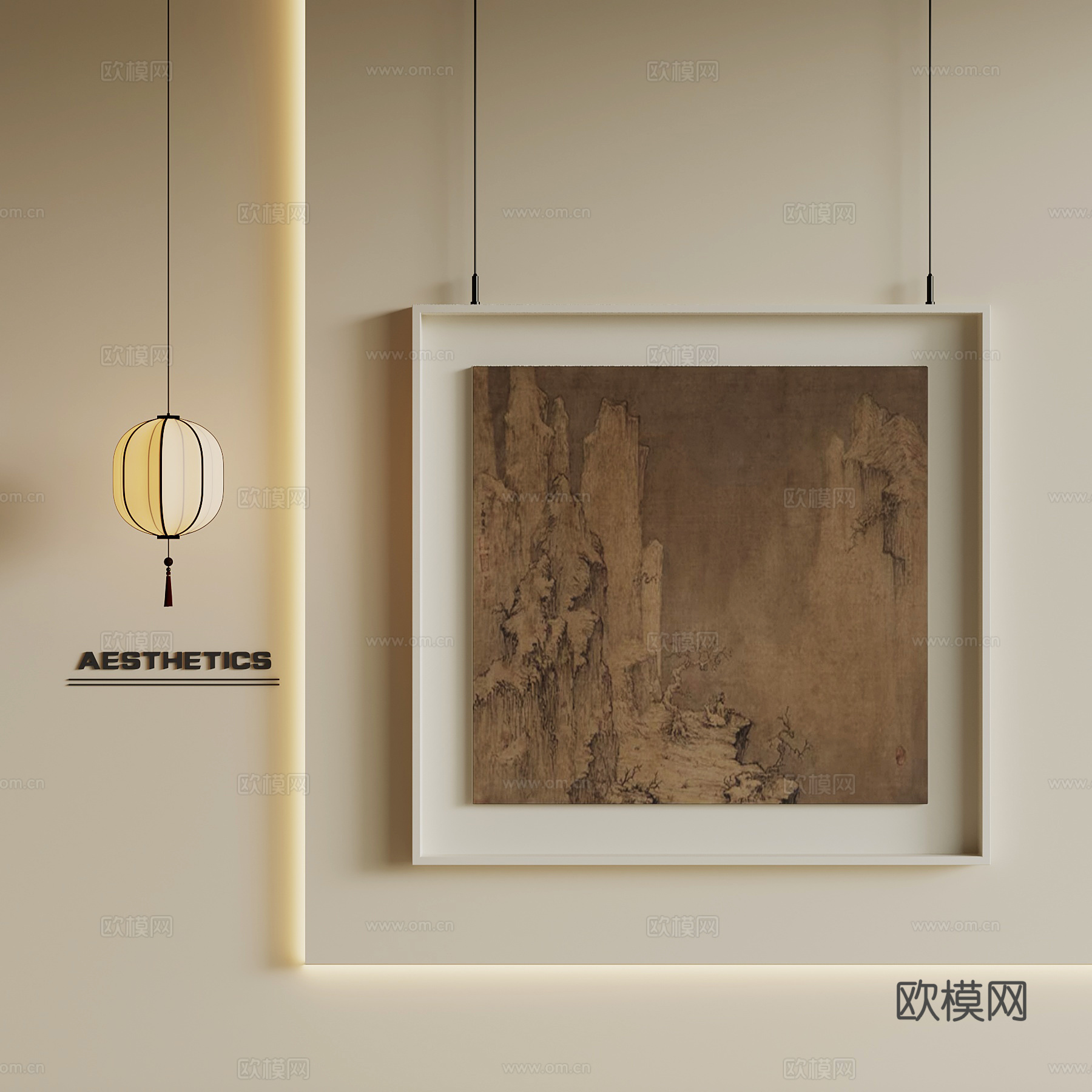 挂画 新中式挂画 装饰画 灯笼吊灯su模型