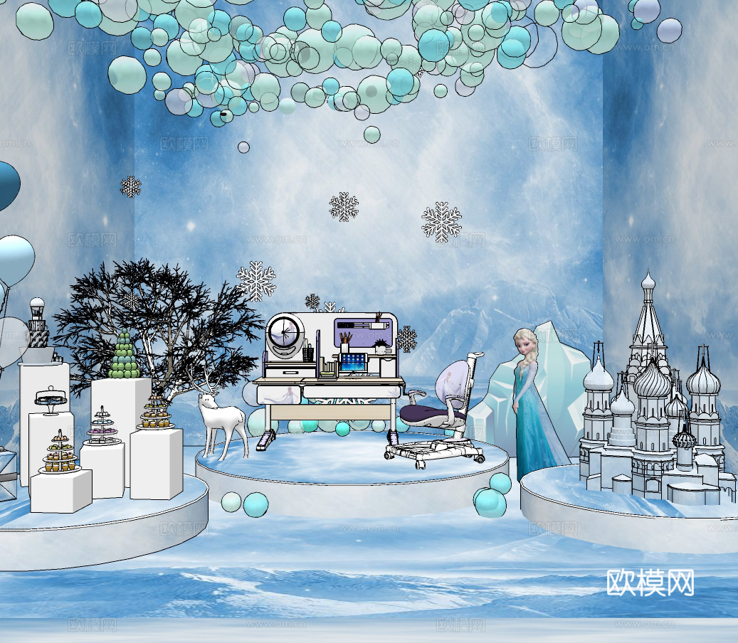 现代冰雪奇缘美陈摆件su模型下载