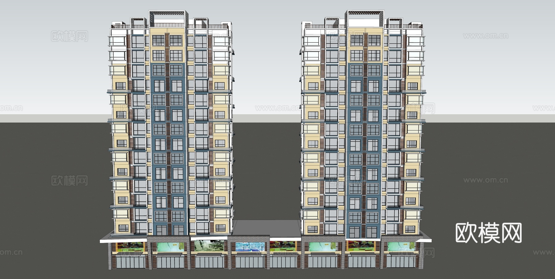 现代小区住宅楼建筑外观su模型下载