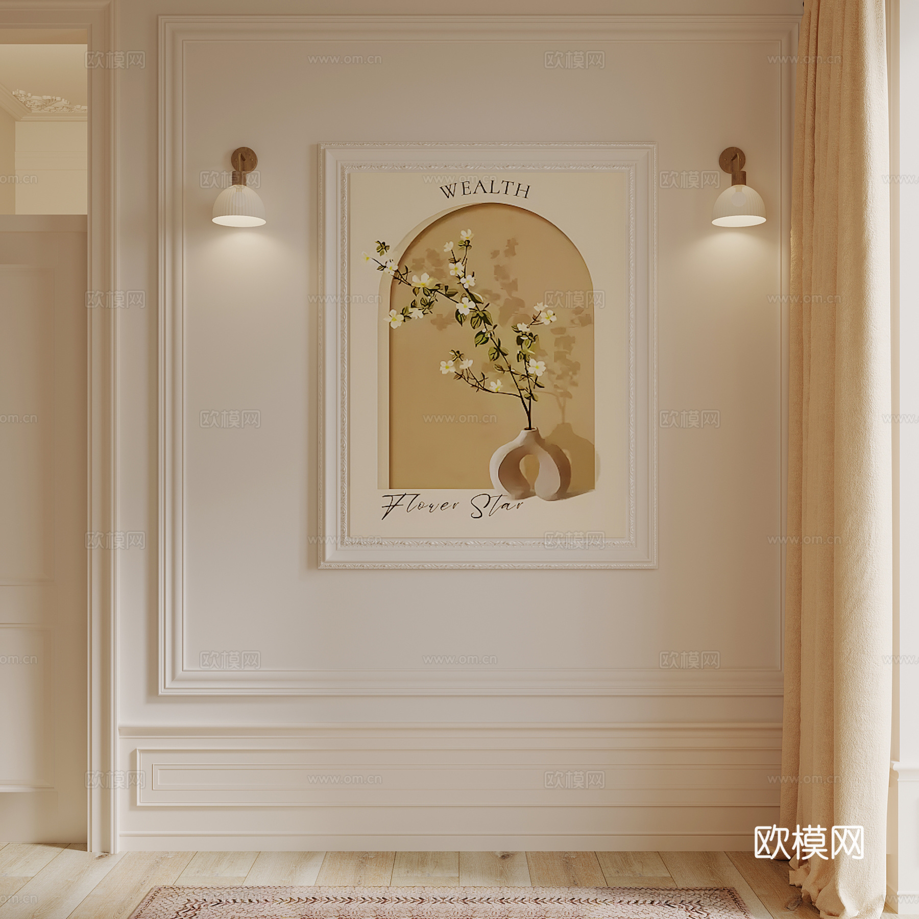 16法式奶油风挂画 壁灯3d模型