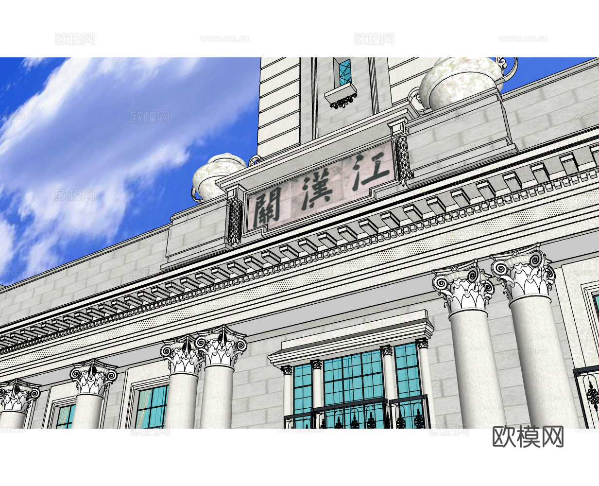 欧式江汉关建筑外观su模型下载