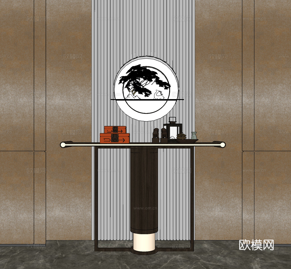 新中式实木端景条案su模型下载