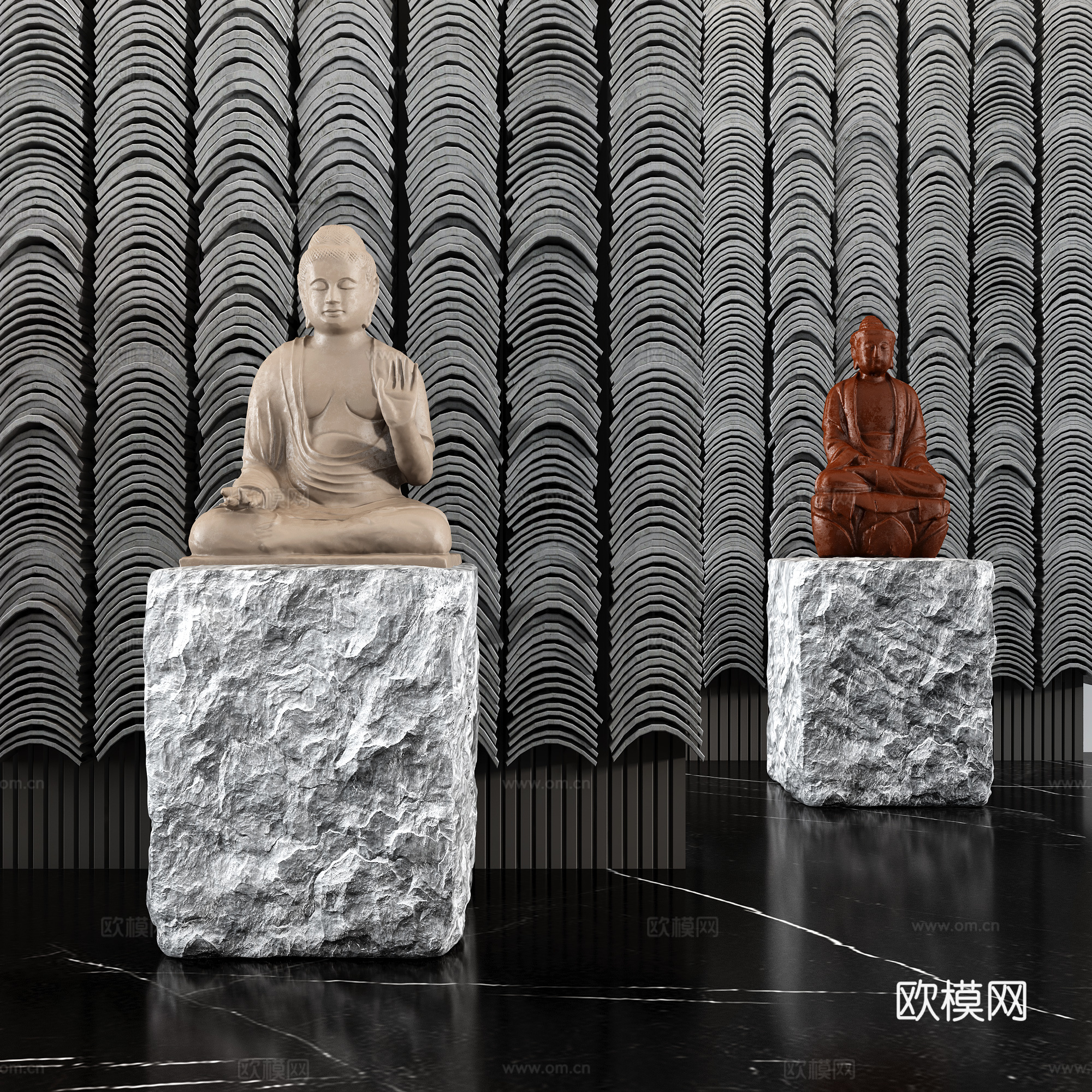 新中式佛像雕塑摆件su模型下载