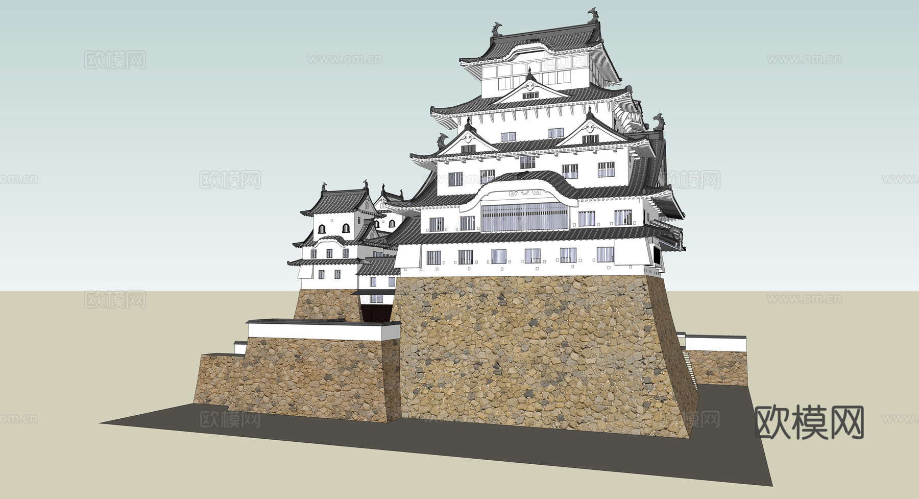 日式古建阁楼su模型下载