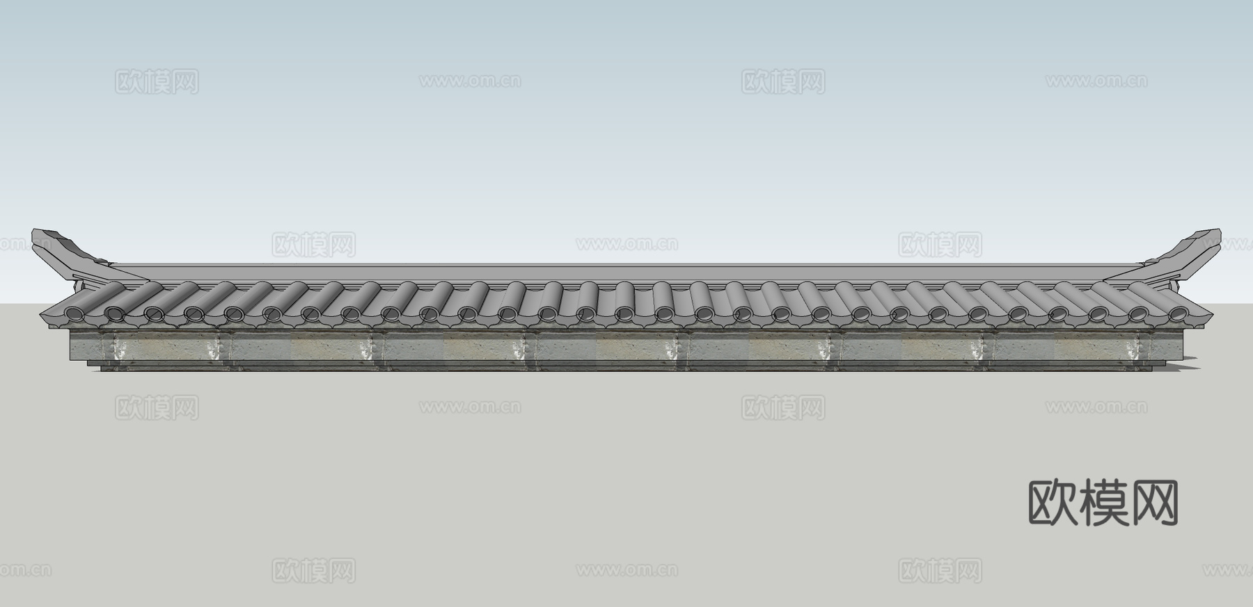 中式屋檐建筑构件su模型下载