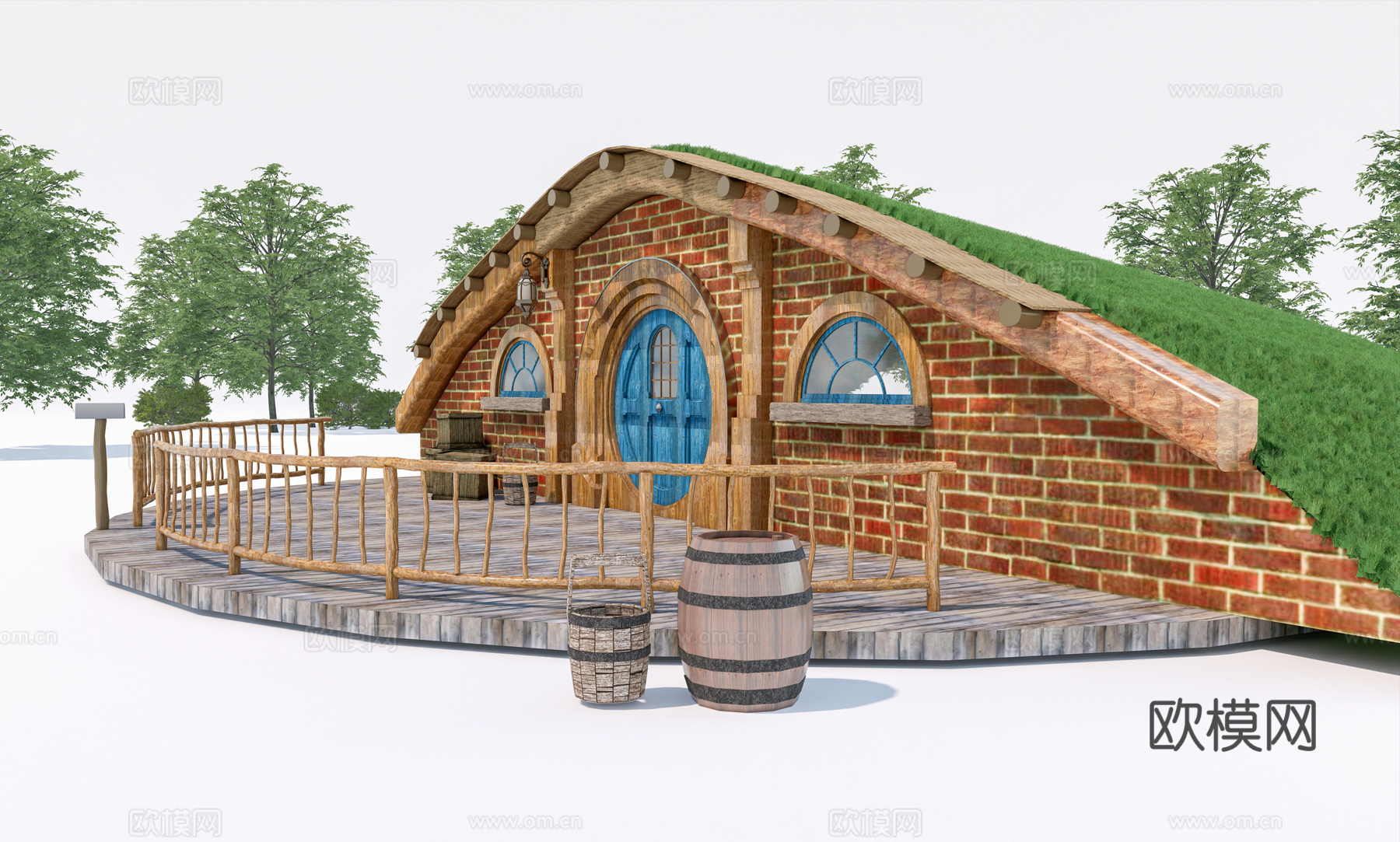 自然风霍比特小屋门头su模型下载