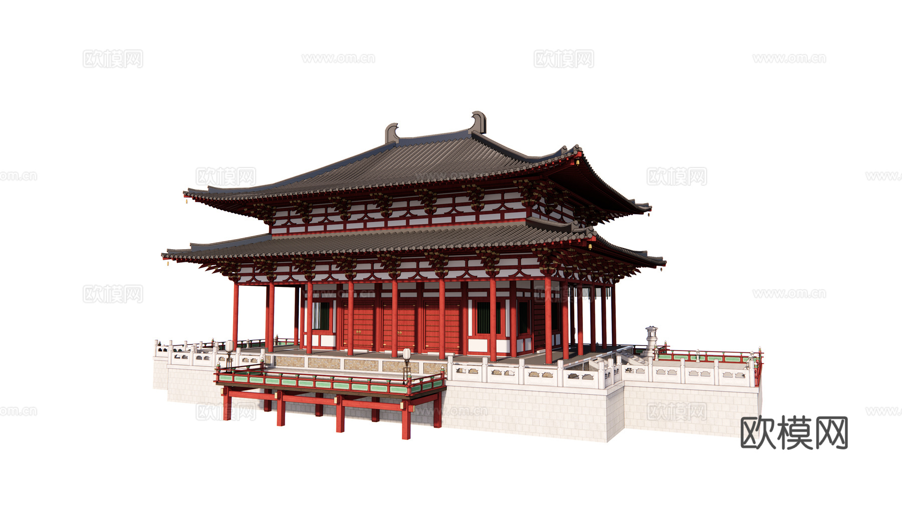 中式重檐古建外观su模型下载
