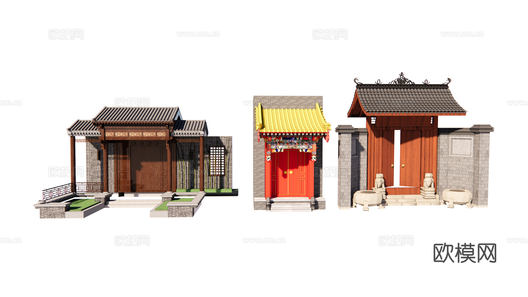 中式古建大门院门su模型下载