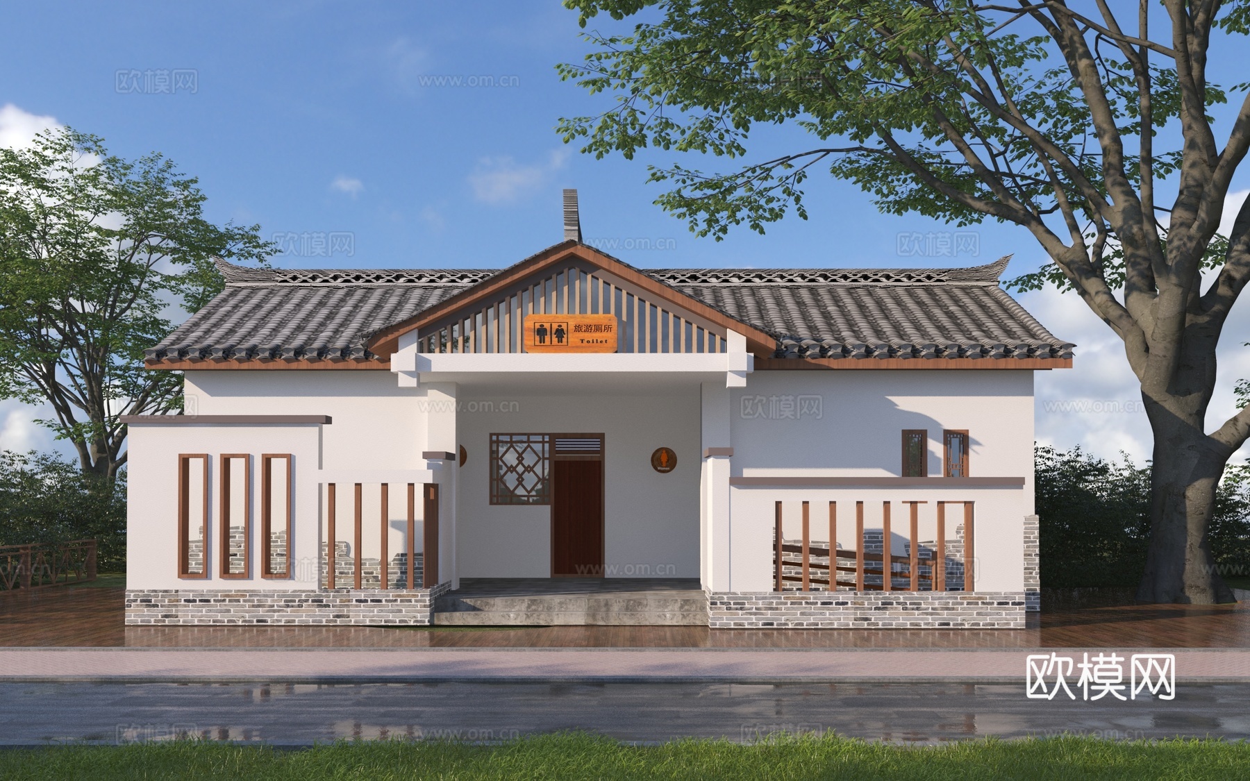 新中式公厕建筑3d模型