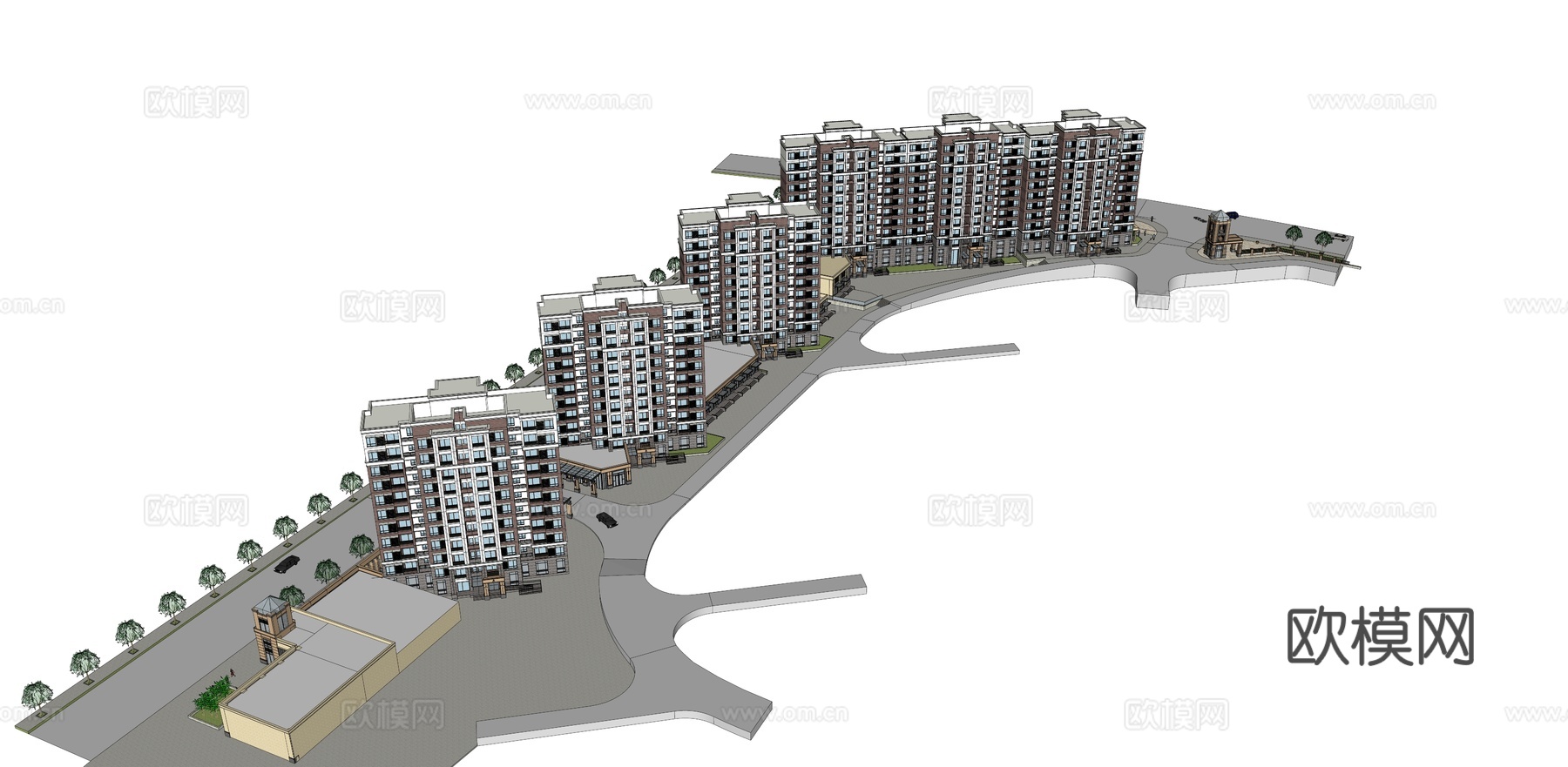现代小区建筑外观su模型下载