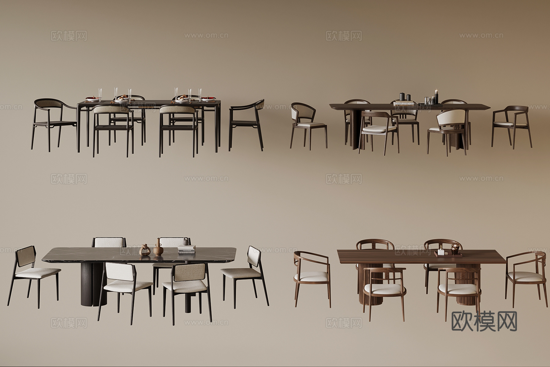 16新中式餐桌椅3d模型