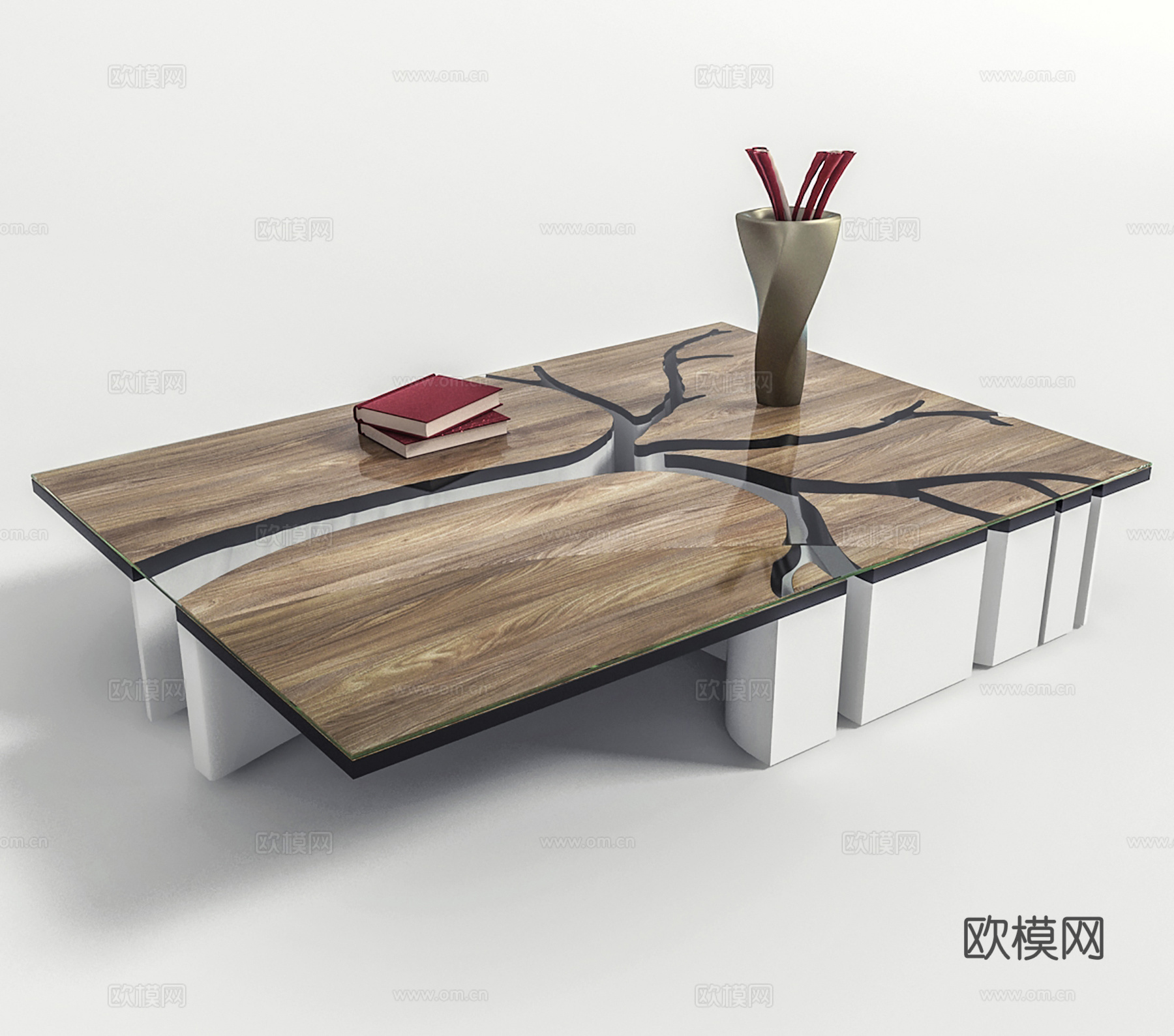 现代茶几  方形茶几  饰品摆件3d模型