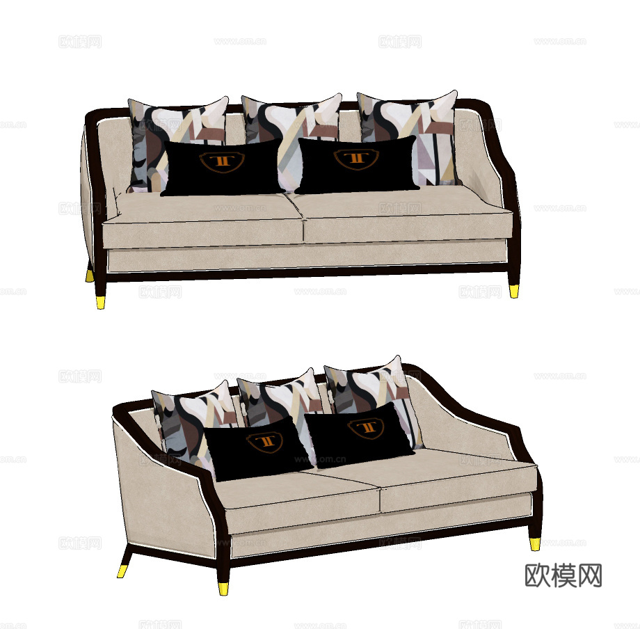 美式布艺双人沙发su模型下载